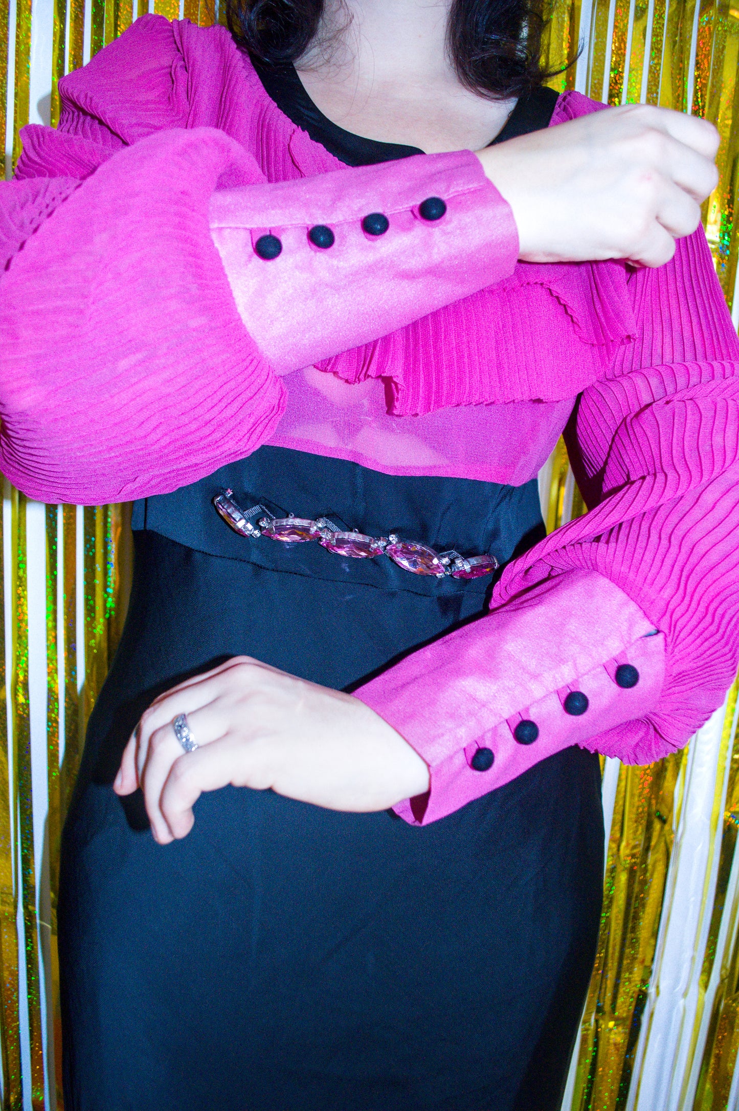 Vintage 70s Pink and Black Maxi Dress