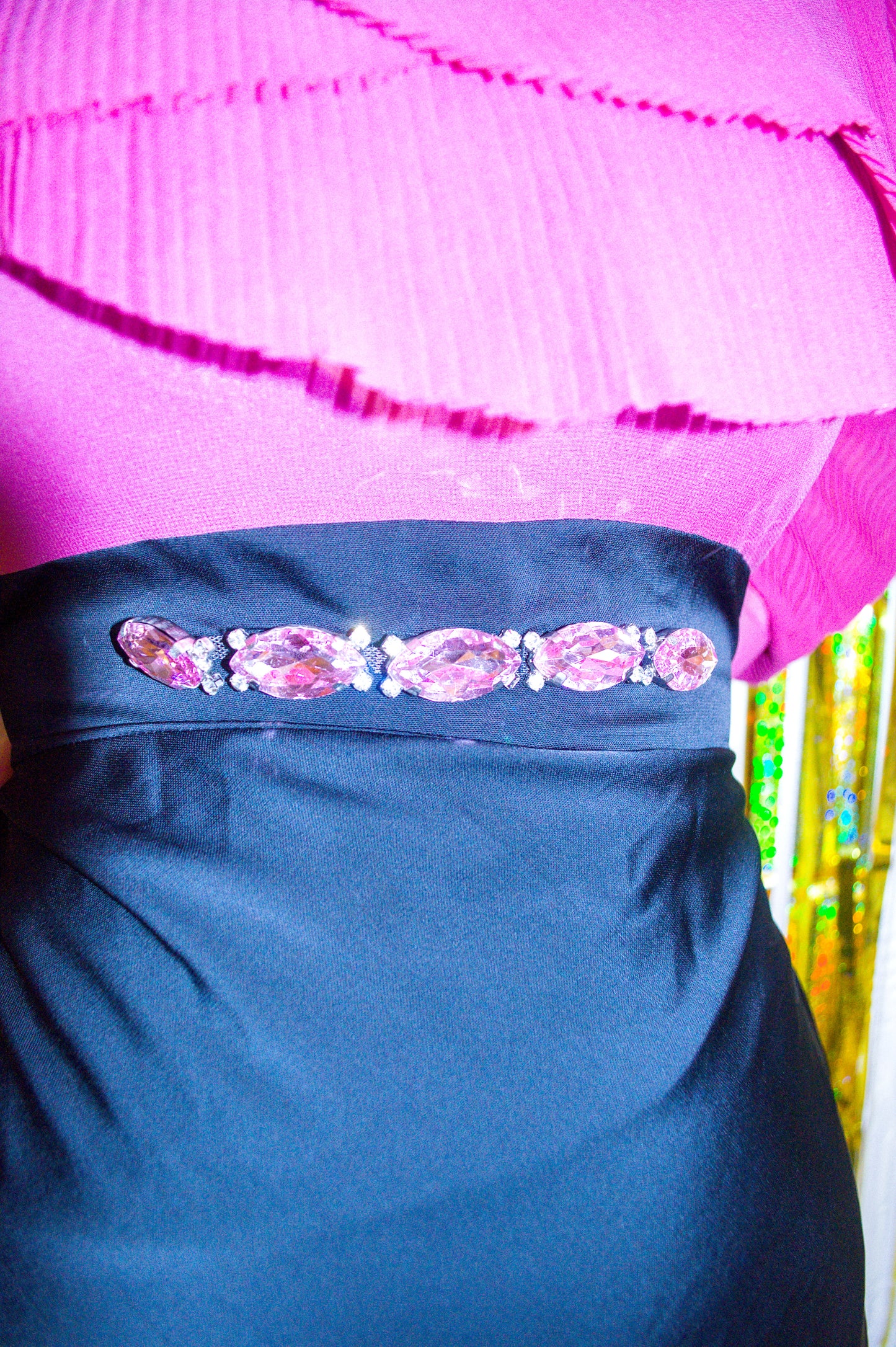 Vintage 70s Pink and Black Maxi Dress