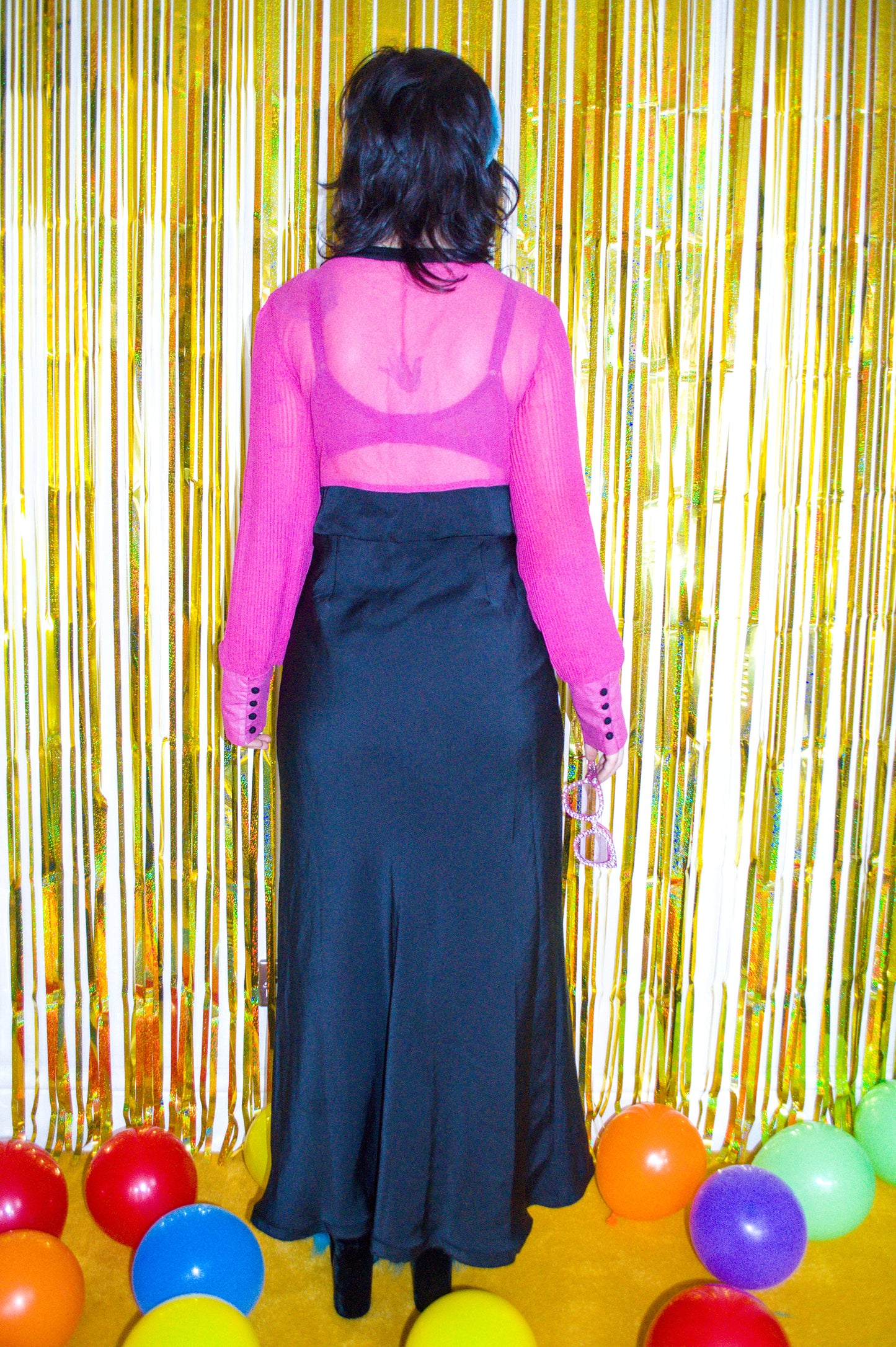 Vintage 70s Pink and Black Maxi Dress