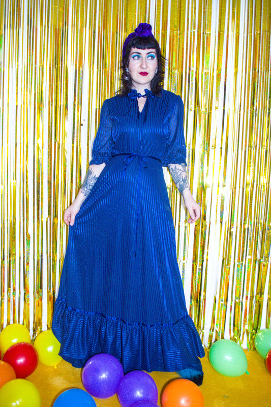 Vintage 70s Navy Blue Maxi Dress