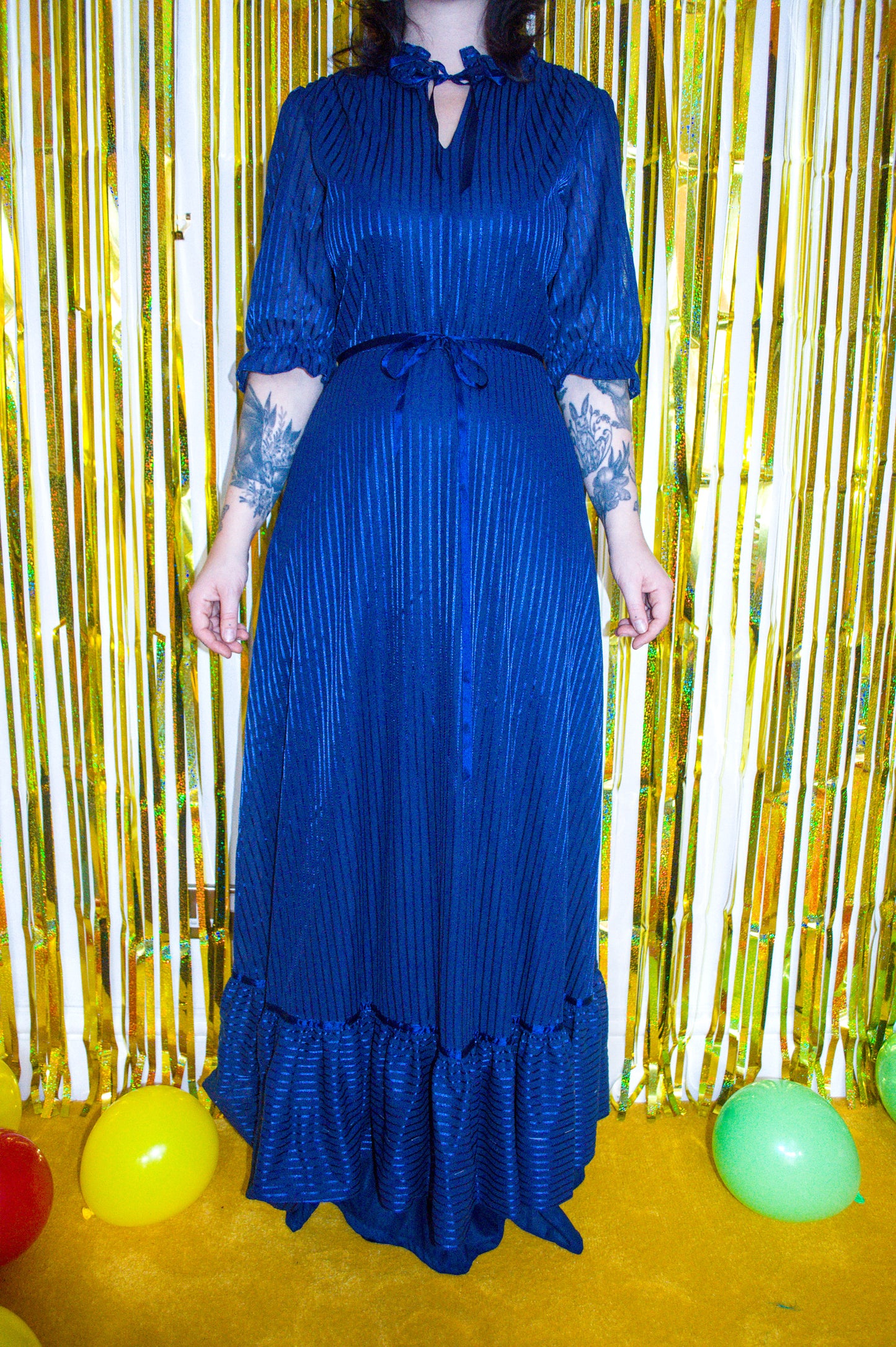 Vintage 70s Navy Blue Maxi Dress