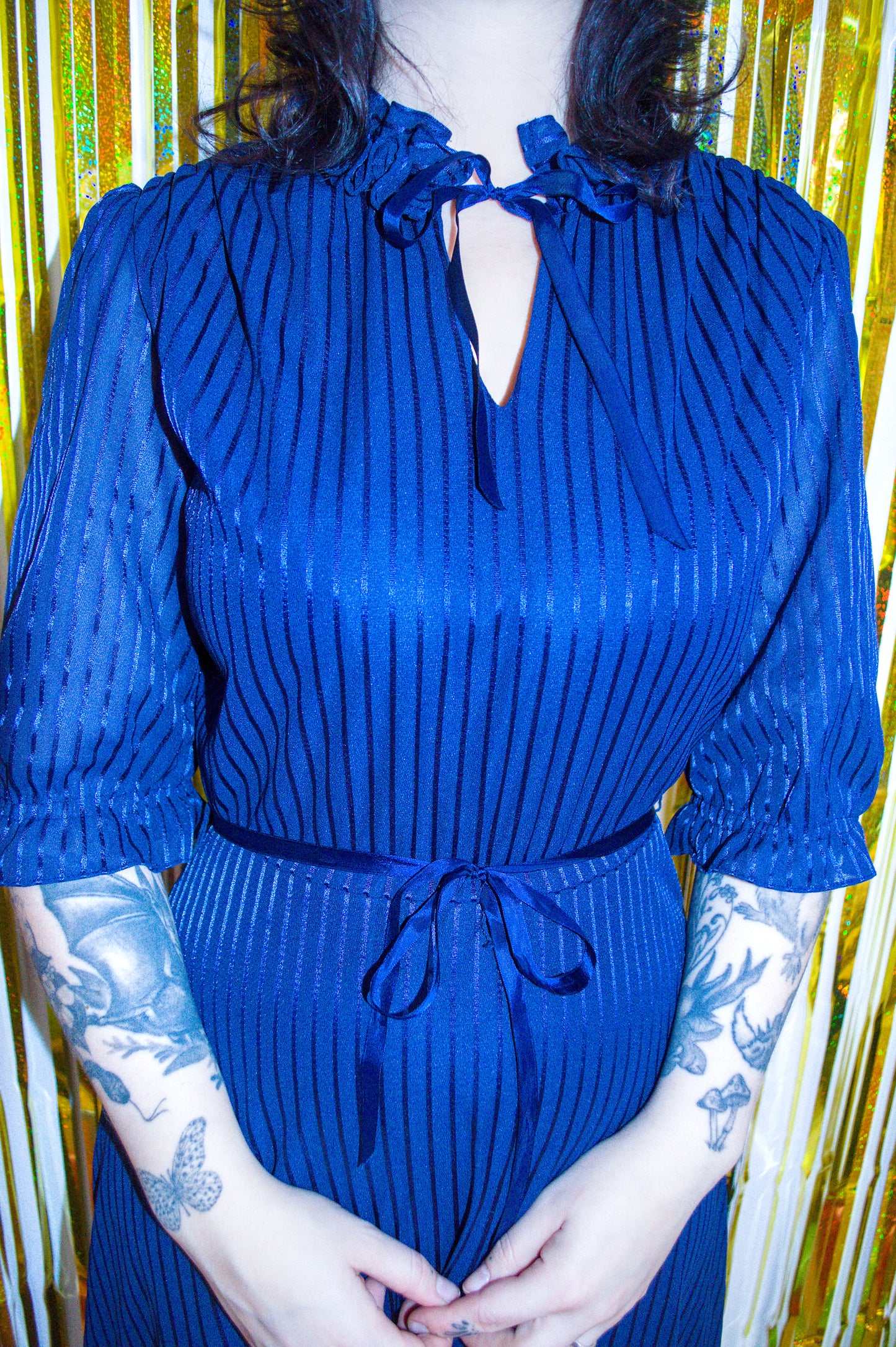 Vintage 70s Navy Blue Maxi Dress