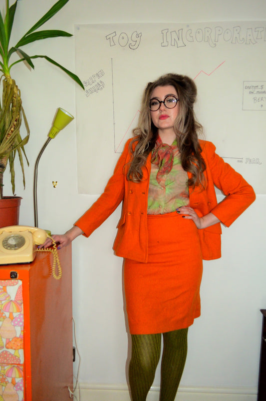 Vintage 60s Orange Wool Two Piece Suit