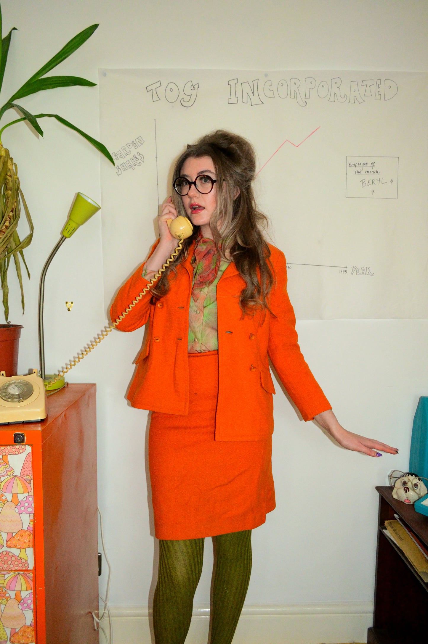 Vintage 60s Orange Wool Two Piece Suit