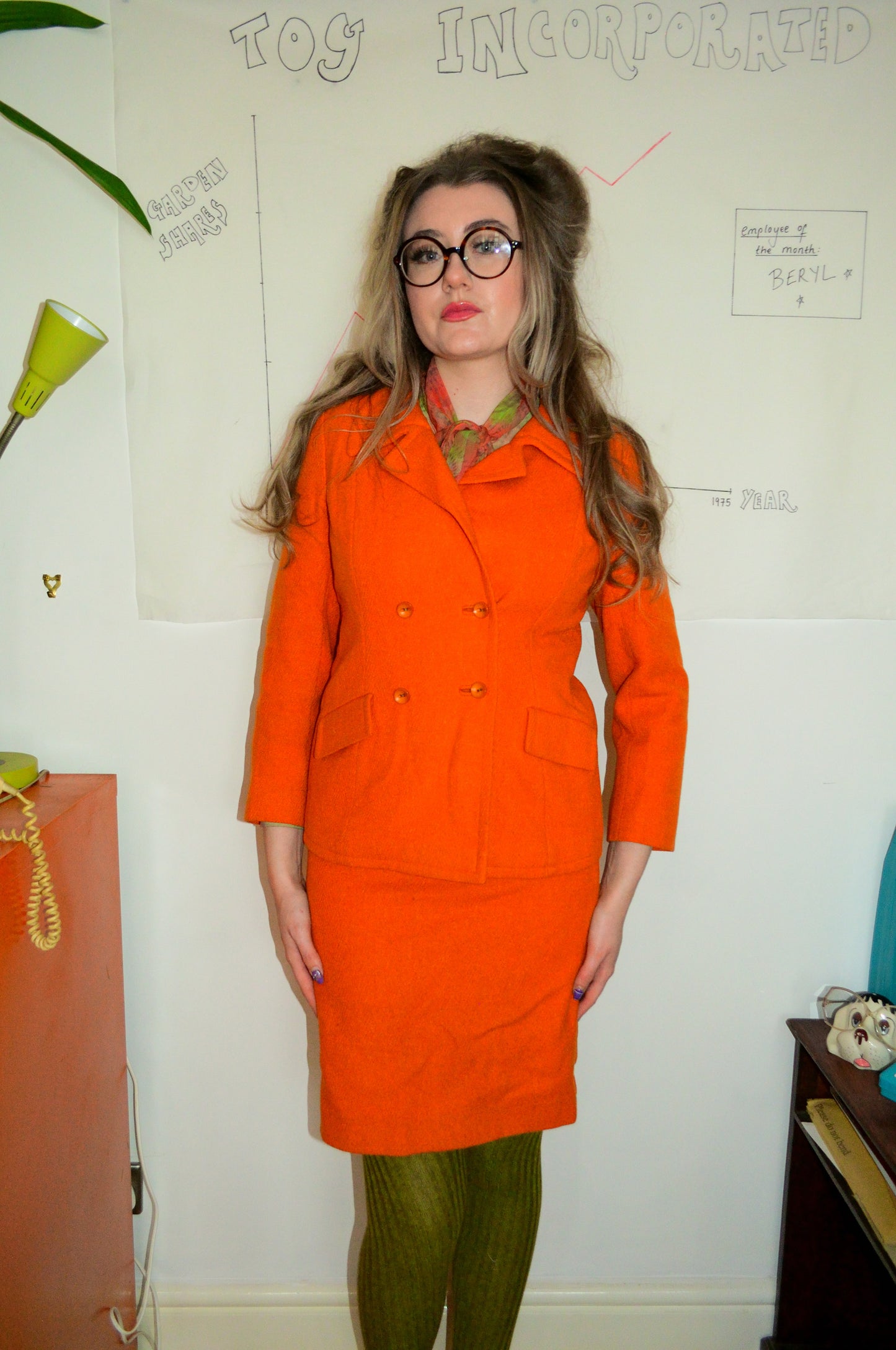 Vintage 60s Orange Wool Two Piece Suit