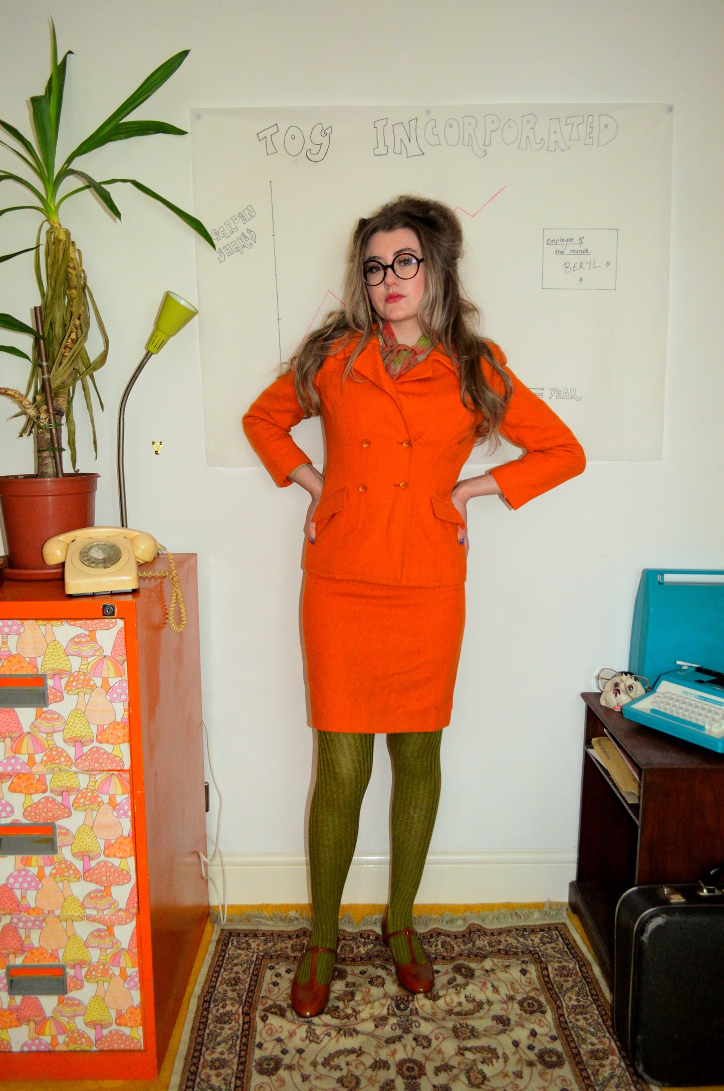 Vintage 60s Orange Wool Two Piece Suit
