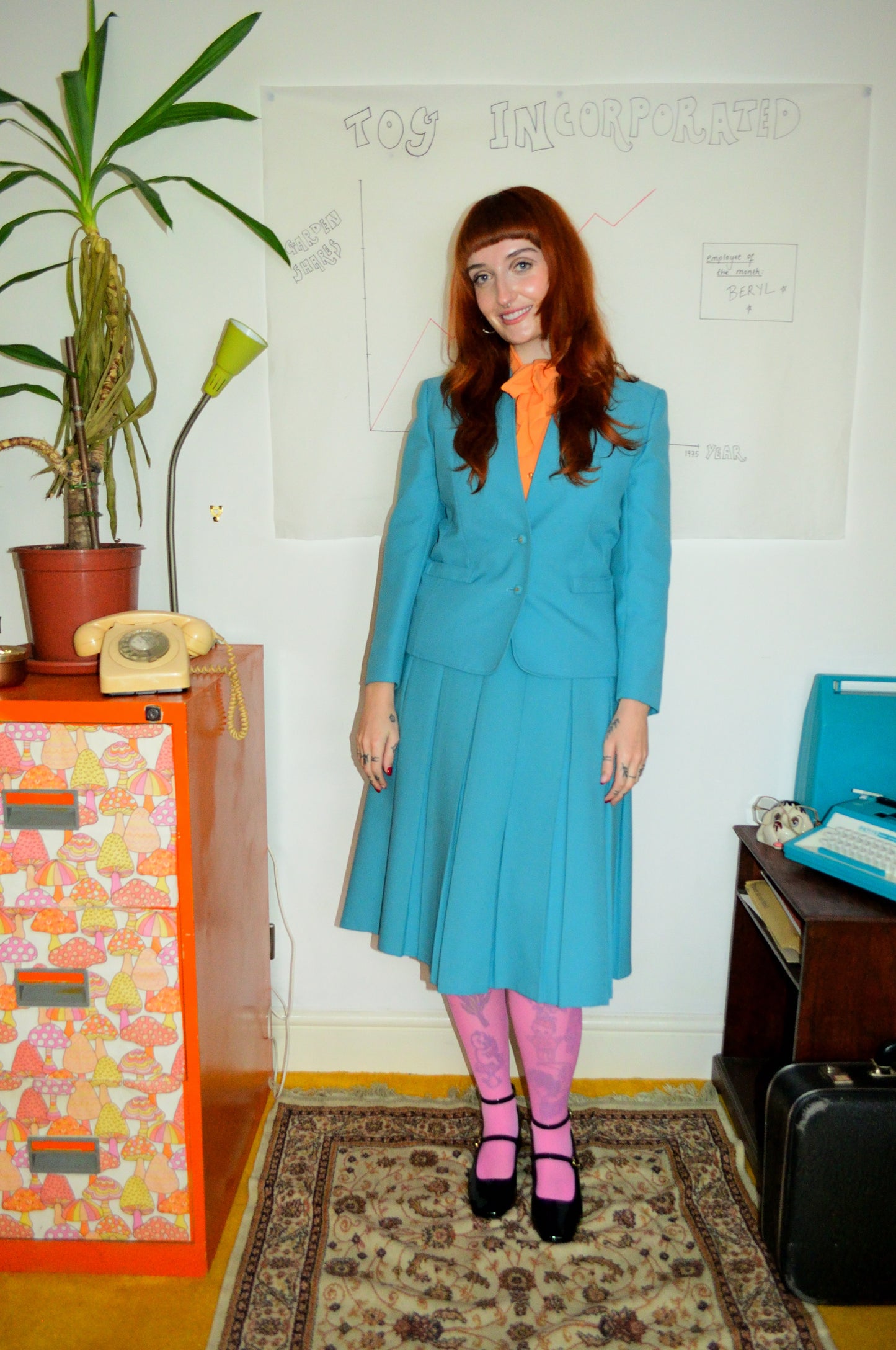 Vintage 70s Eastex Blue Two Piece Suit