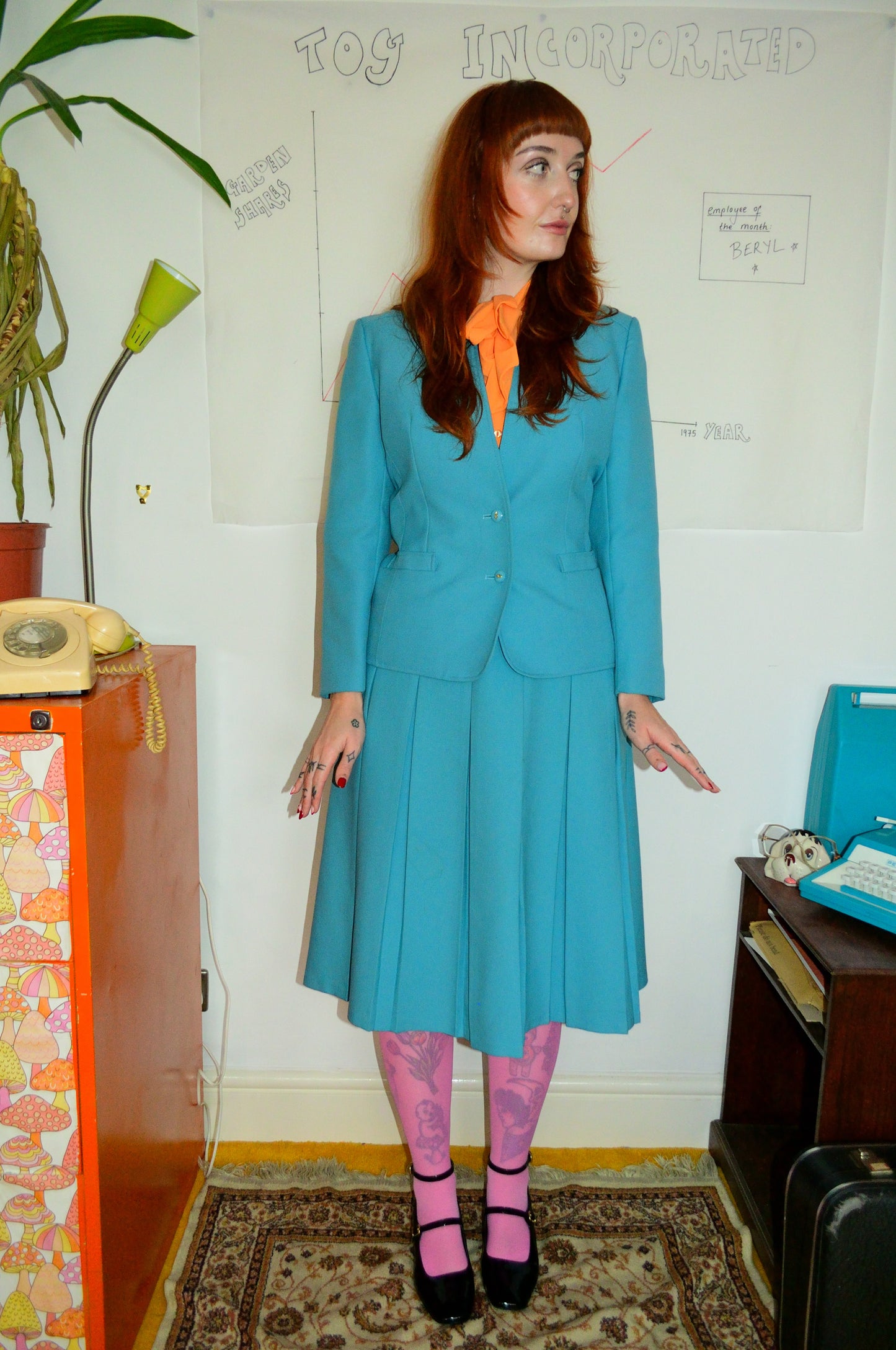 Vintage 70s Eastex Blue Two Piece Suit