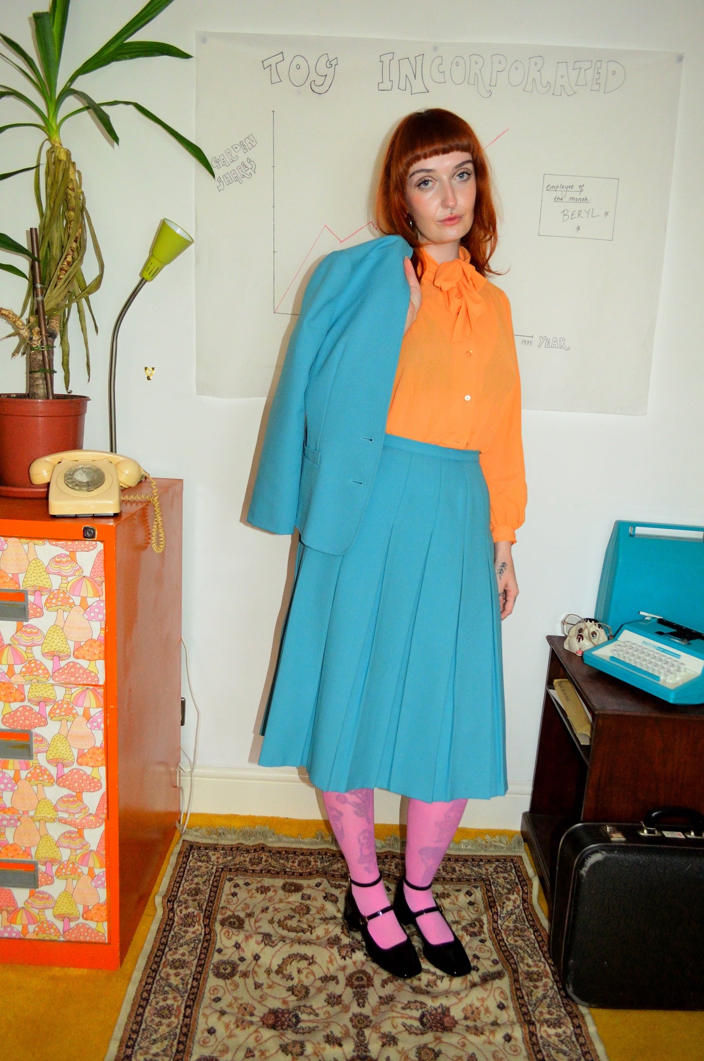 Vintage 70s Eastex Blue Two Piece Suit