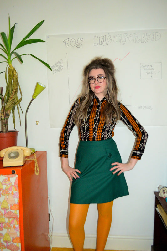 Vintage 70s Forest Green Mini Skirt
