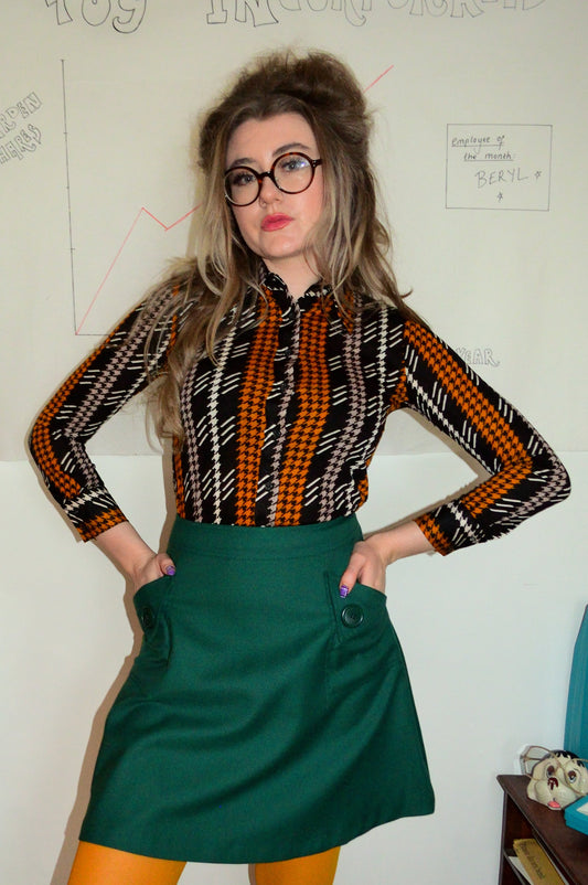Vintage 70s Brown Houndstooth Shirt