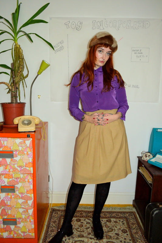 Vintage 70s Beige Mondi Midi Skirt