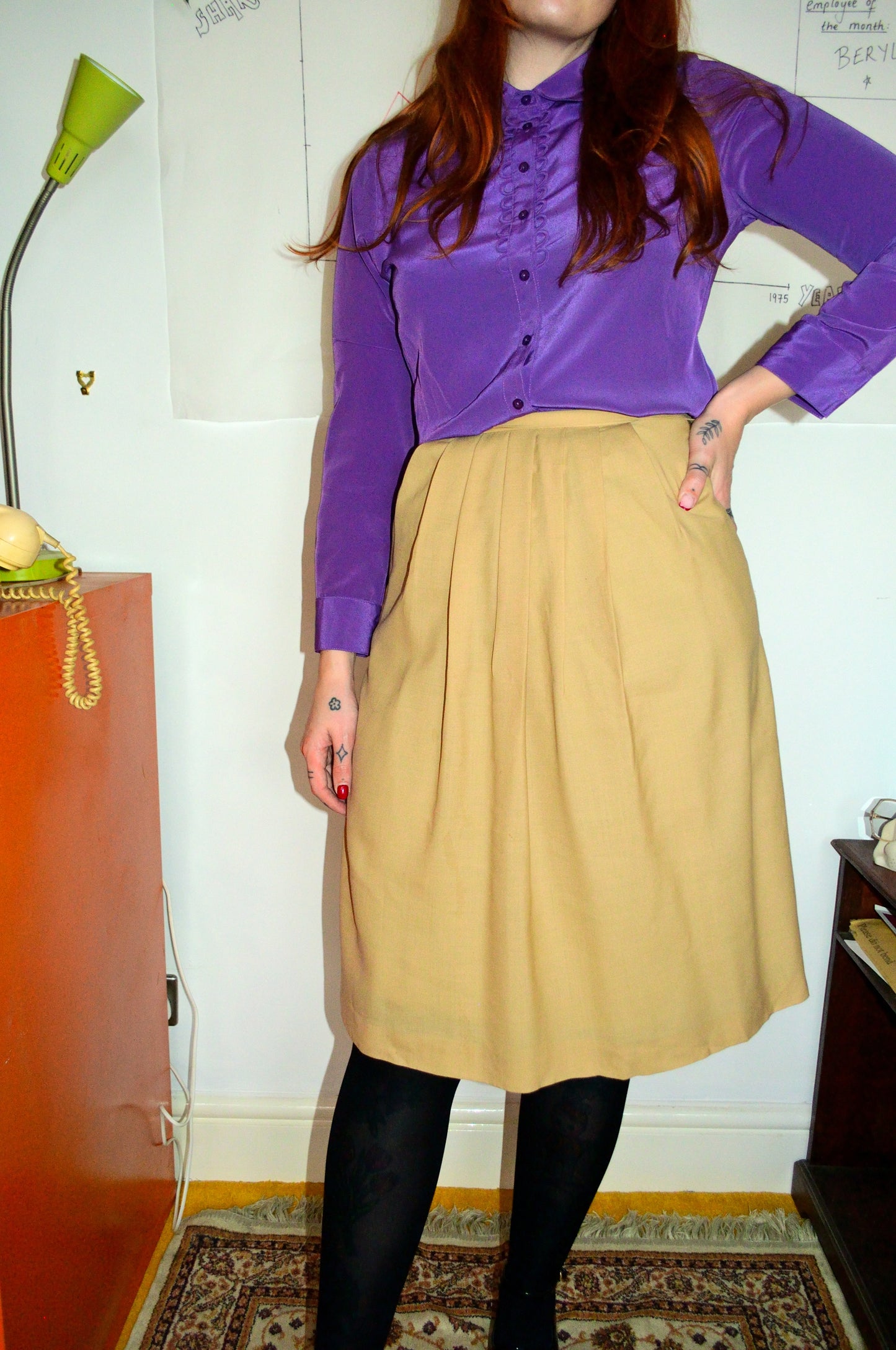Vintage 70s Beige Mondi Midi Skirt