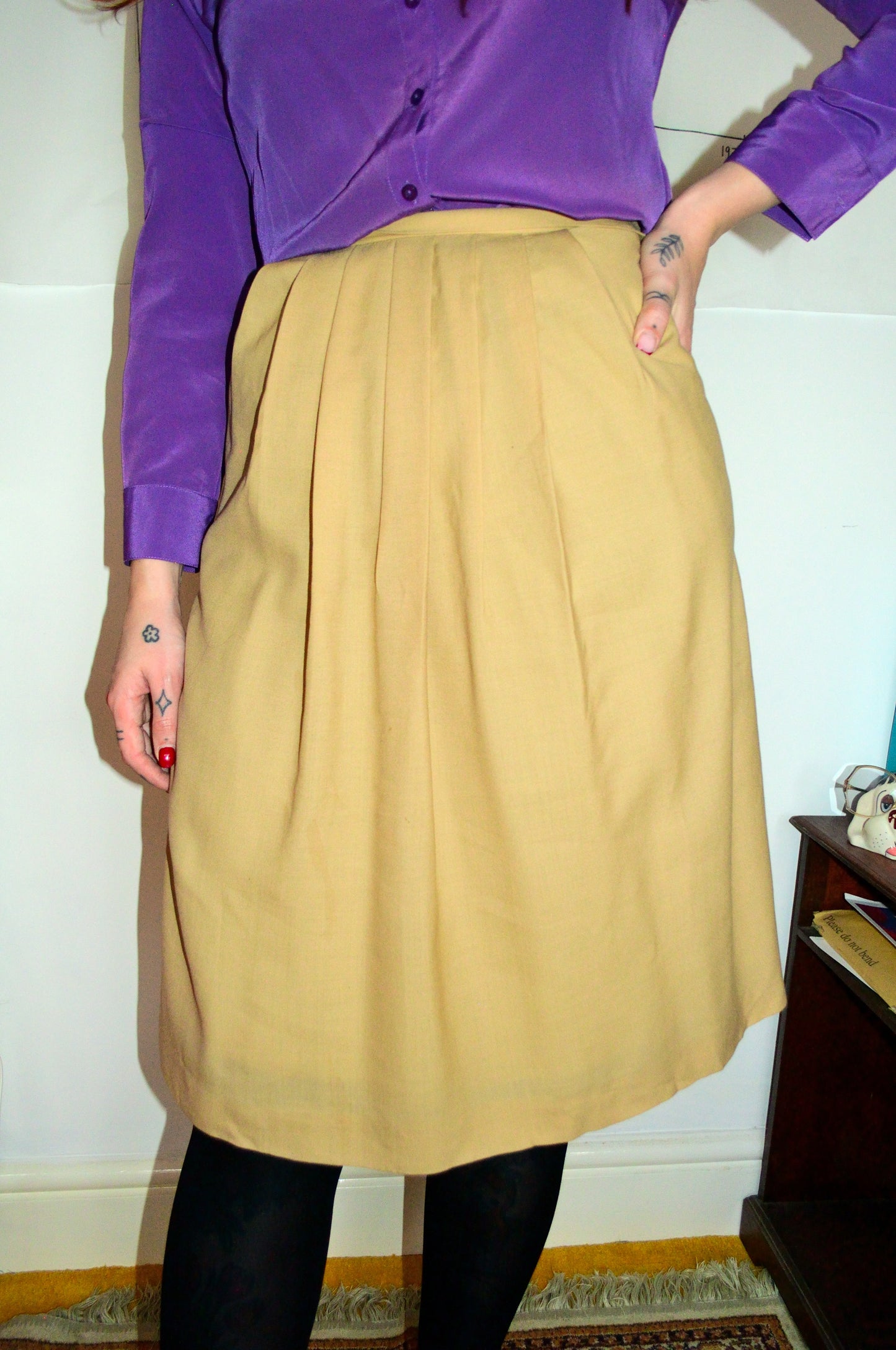 Vintage 70s Beige Mondi Midi Skirt