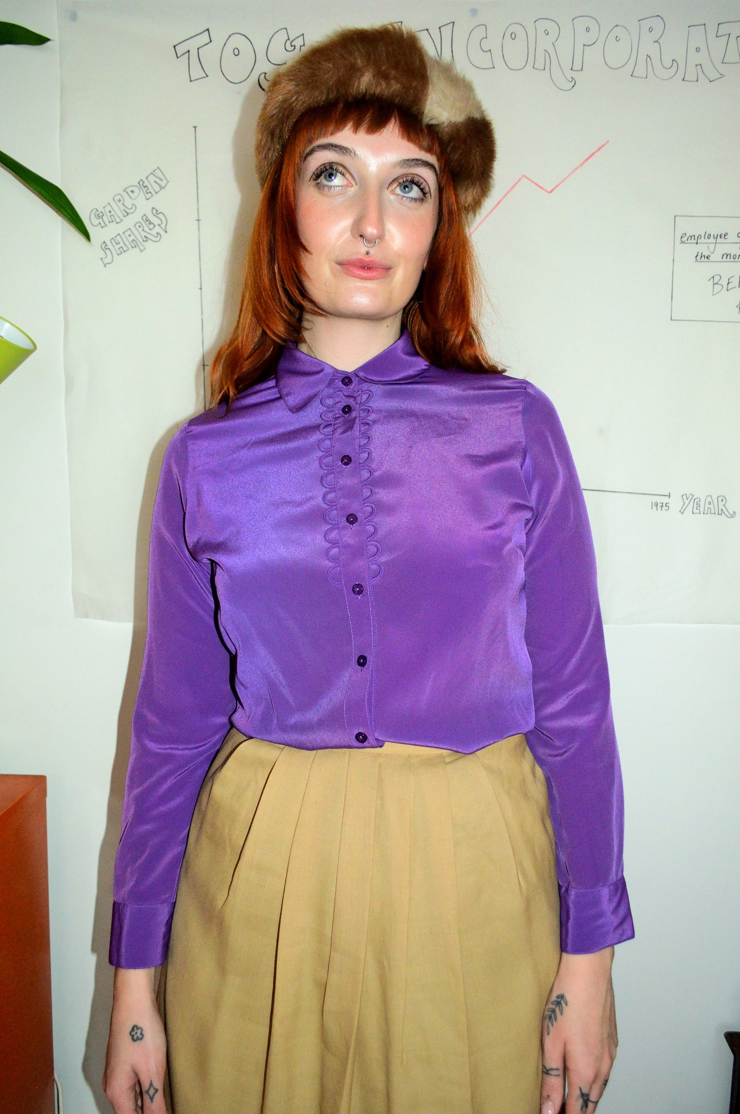 Vintage 70s Purple Scalloped Shirt