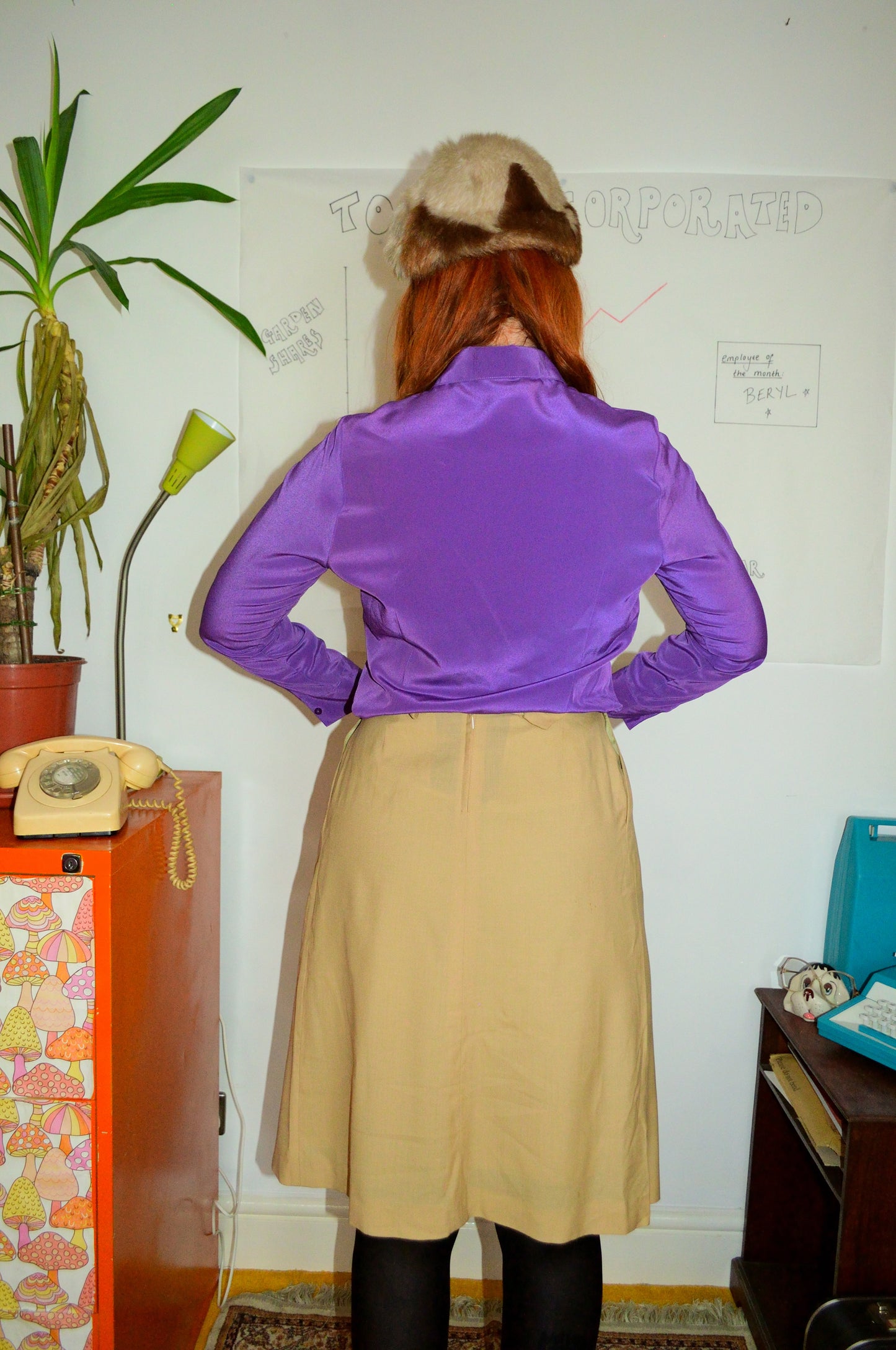 Vintage 70s Beige Mondi Midi Skirt