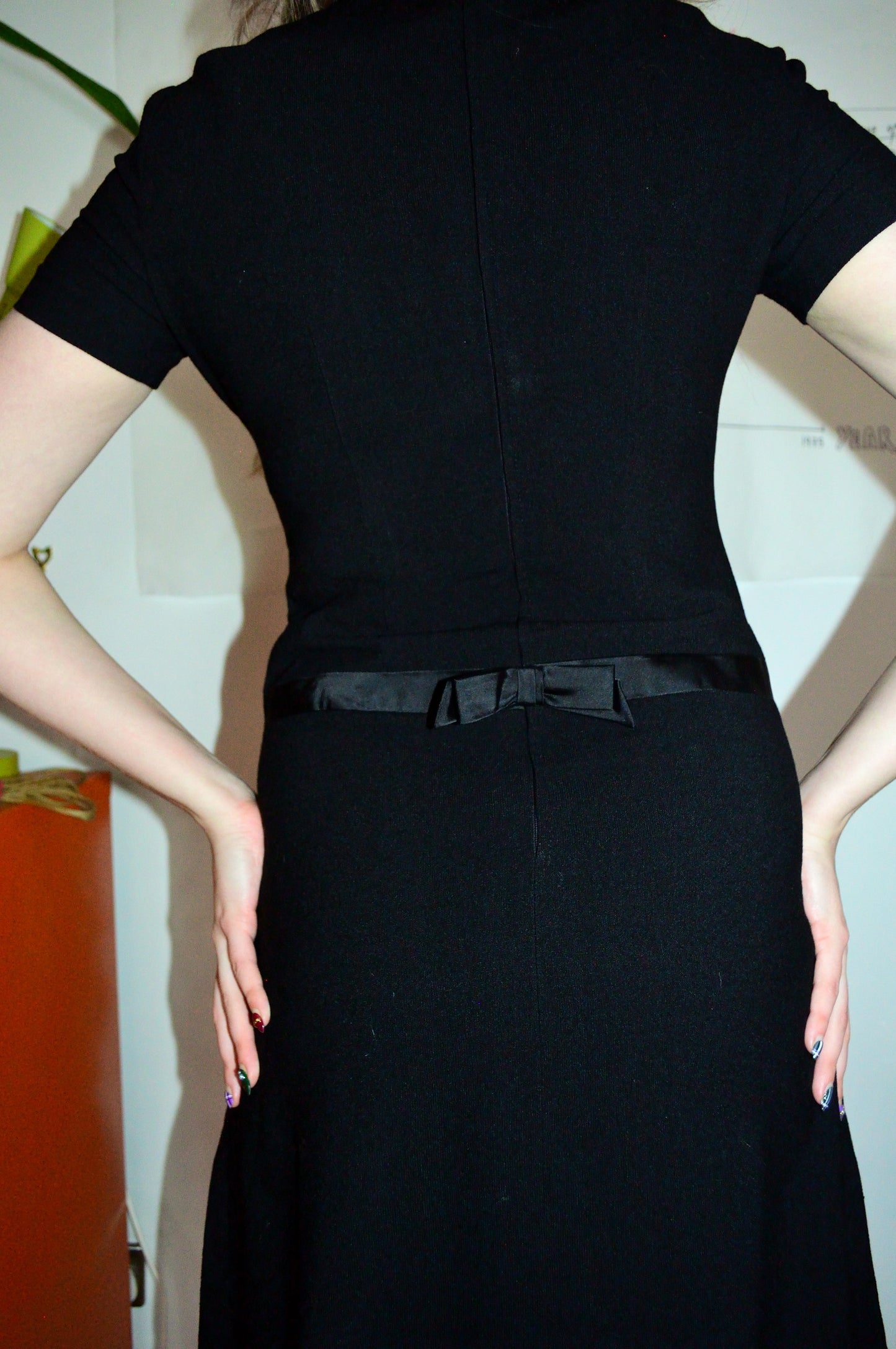 Vintage 60s Black Bow Dress