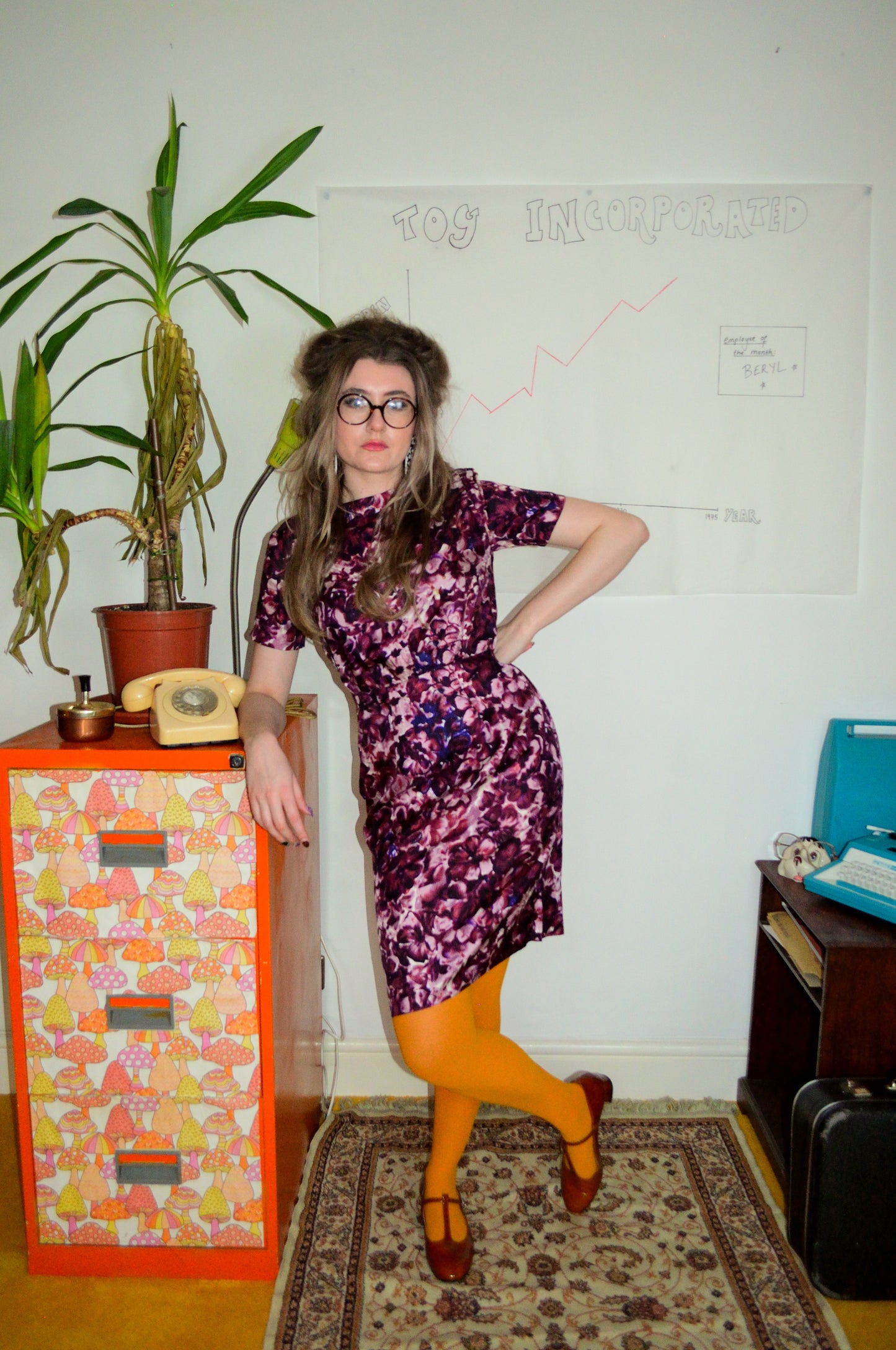 Vintage 60s Silk Purple Floral Pencil Dress