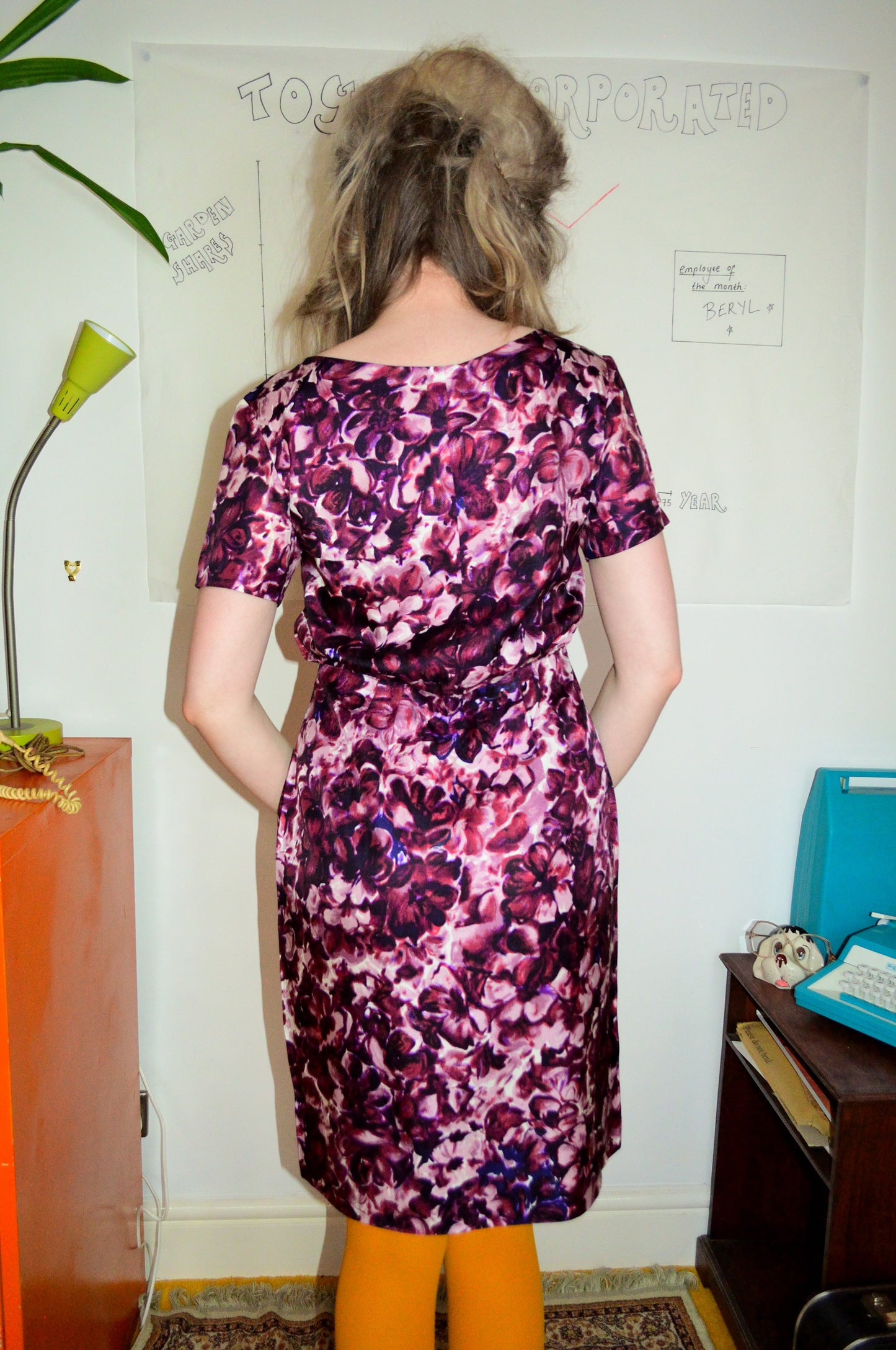 Vintage 60s Silk Purple Floral Pencil Dress