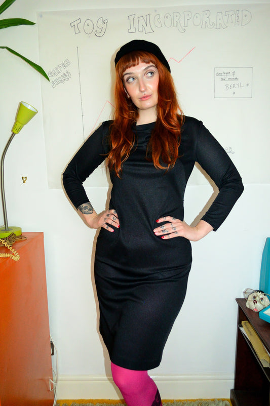 Vintage 70s Black Glenard Cowl Neck Dress