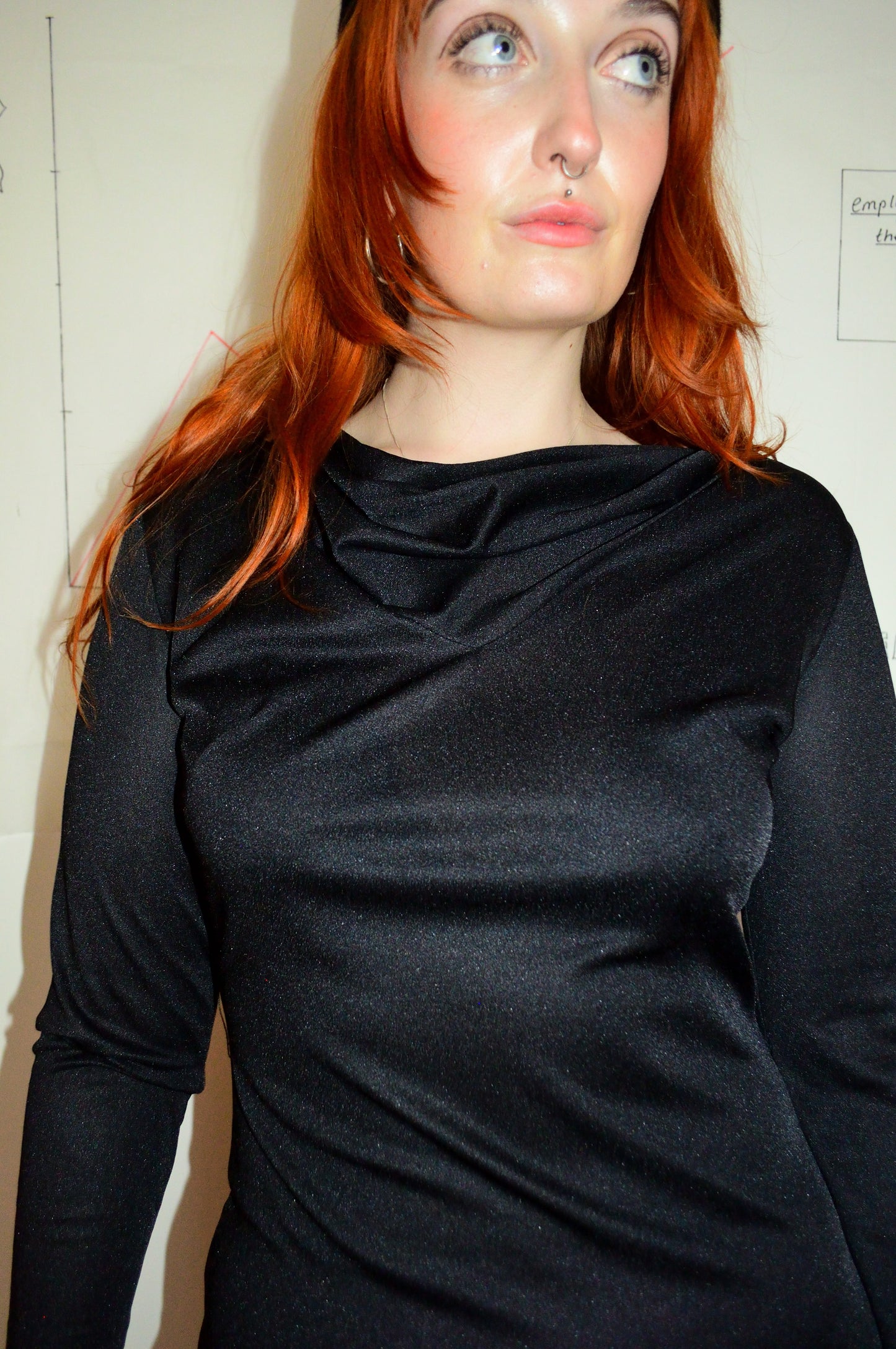 Vintage 70s Black Glenard Cowl Neck Dress