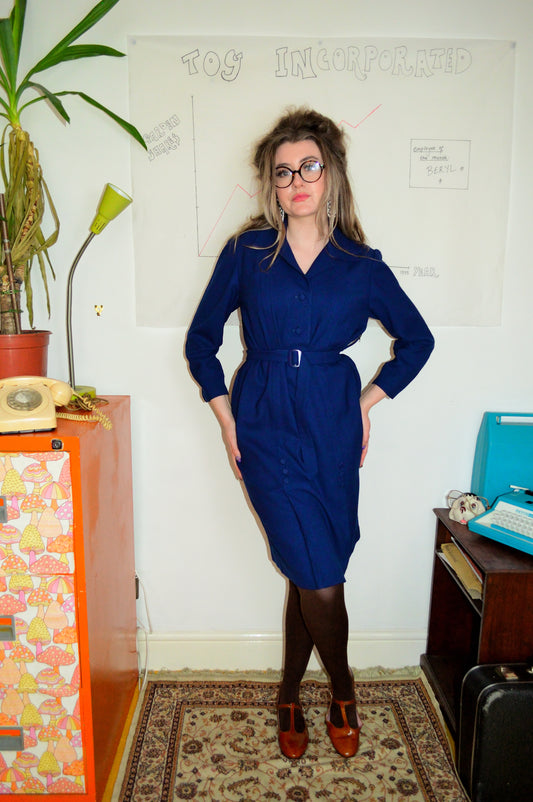 Vintage 60s Navy Blue Pencil Dress