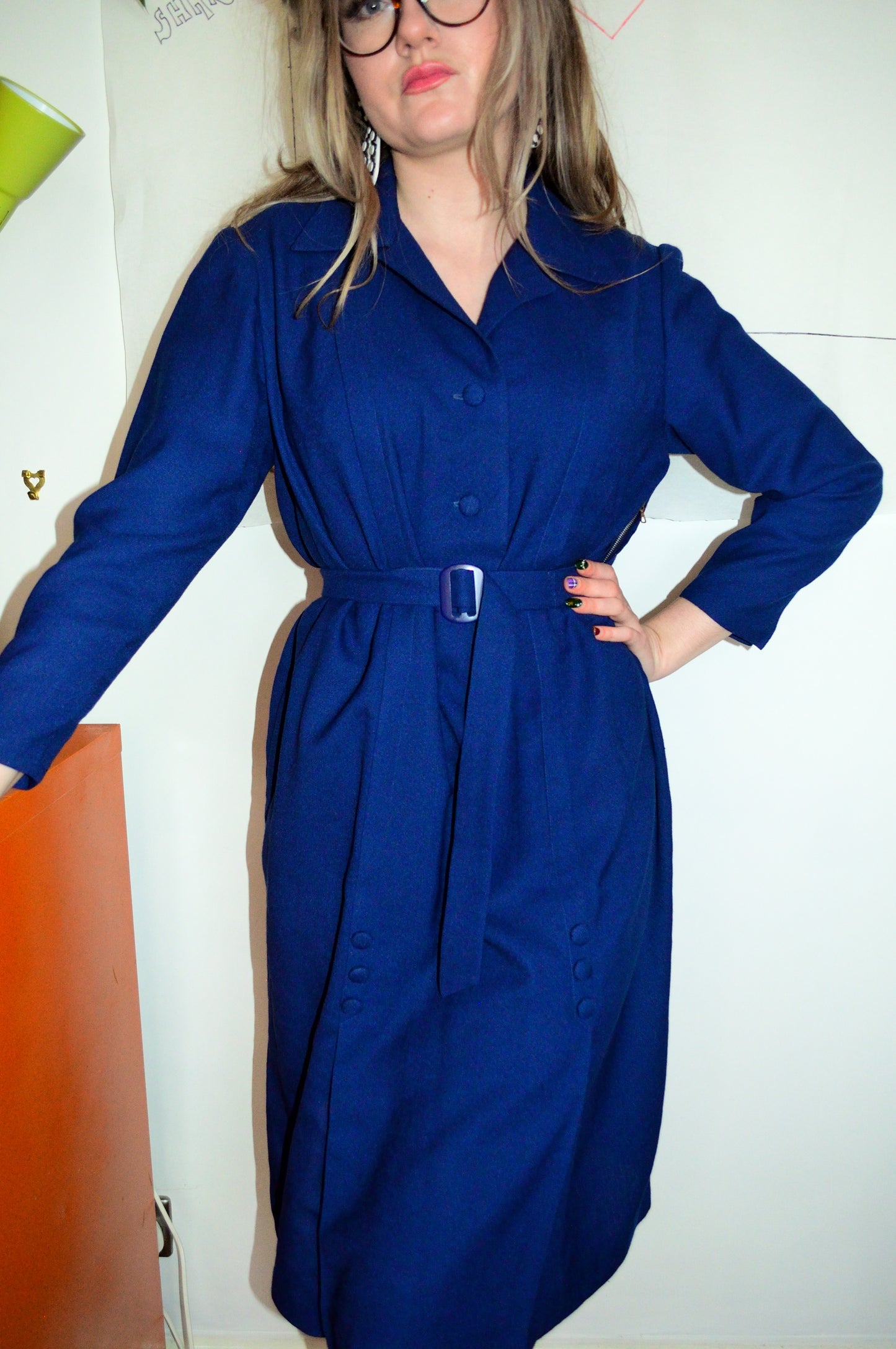 Vintage 60s Navy Blue Pencil Dress