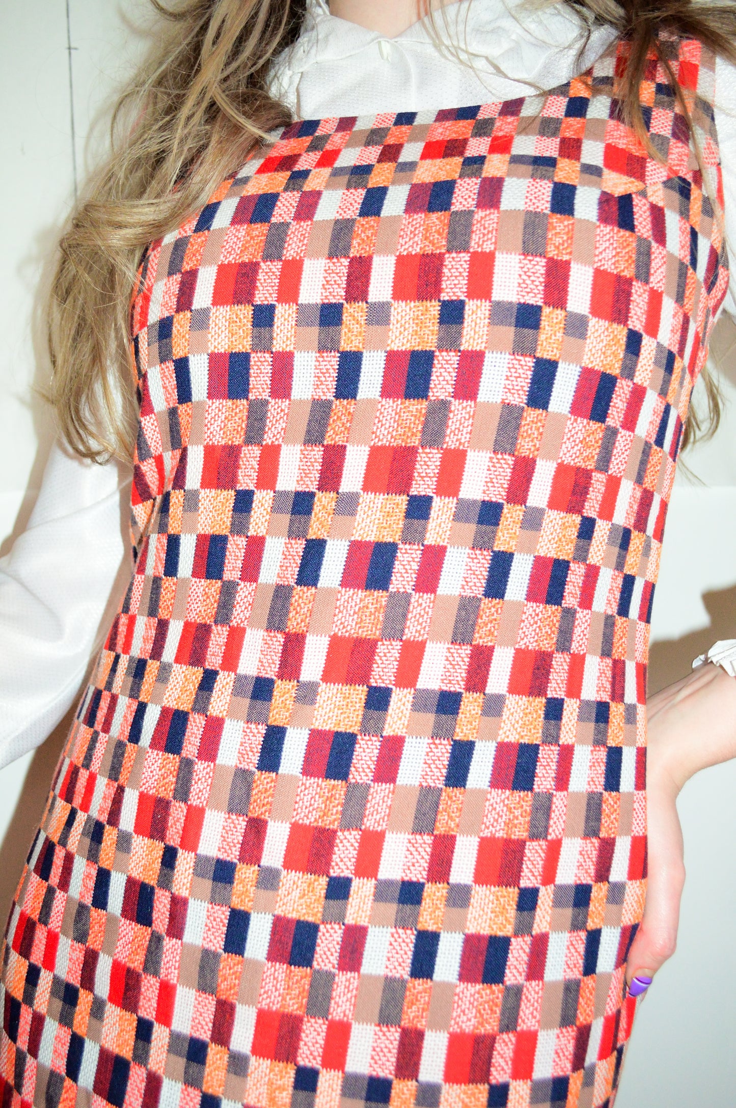 Vintage 70s Wool Checkerboard Maxi Dress