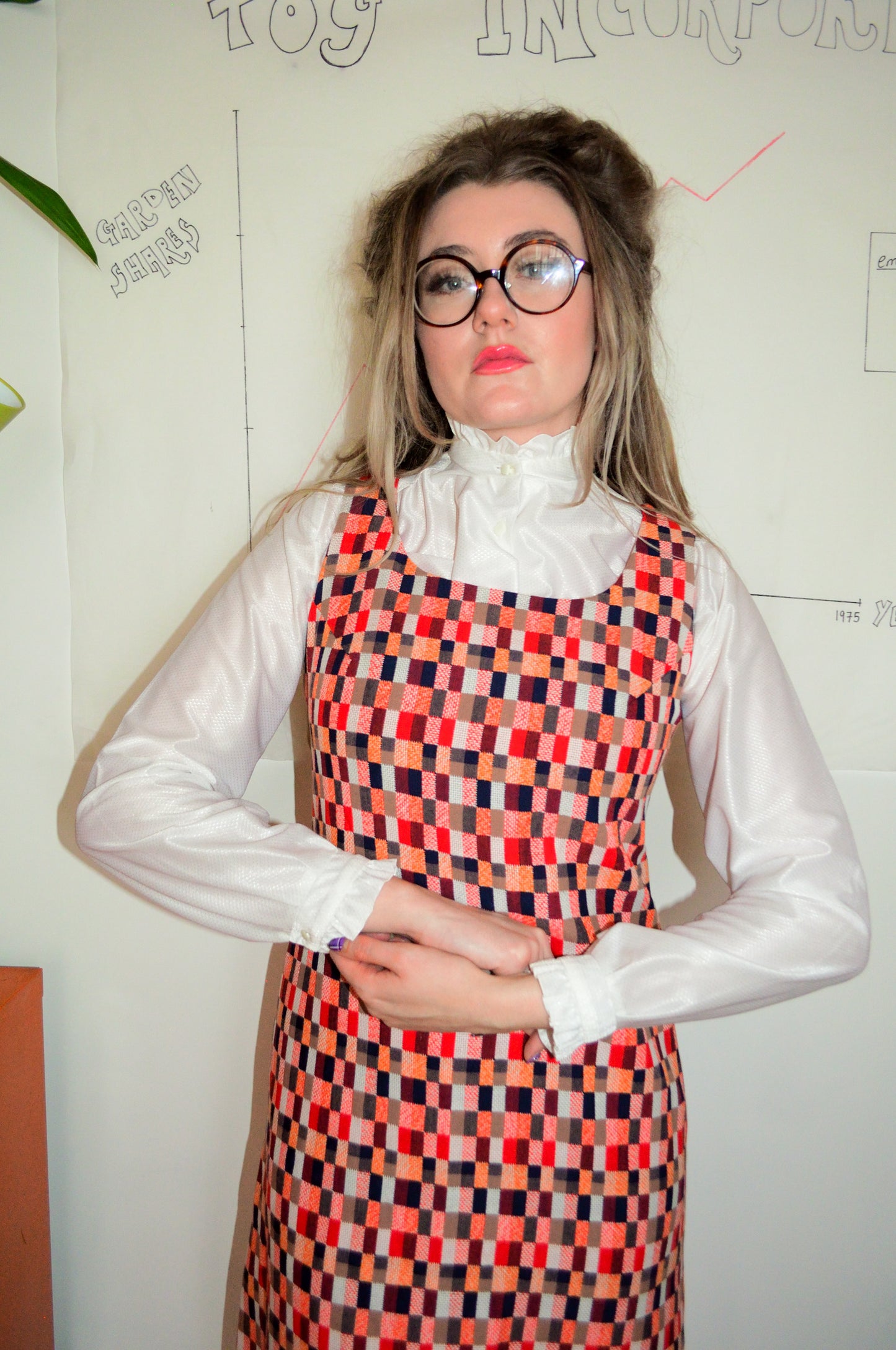 Vintage 70s Wool Checkerboard Maxi Dress