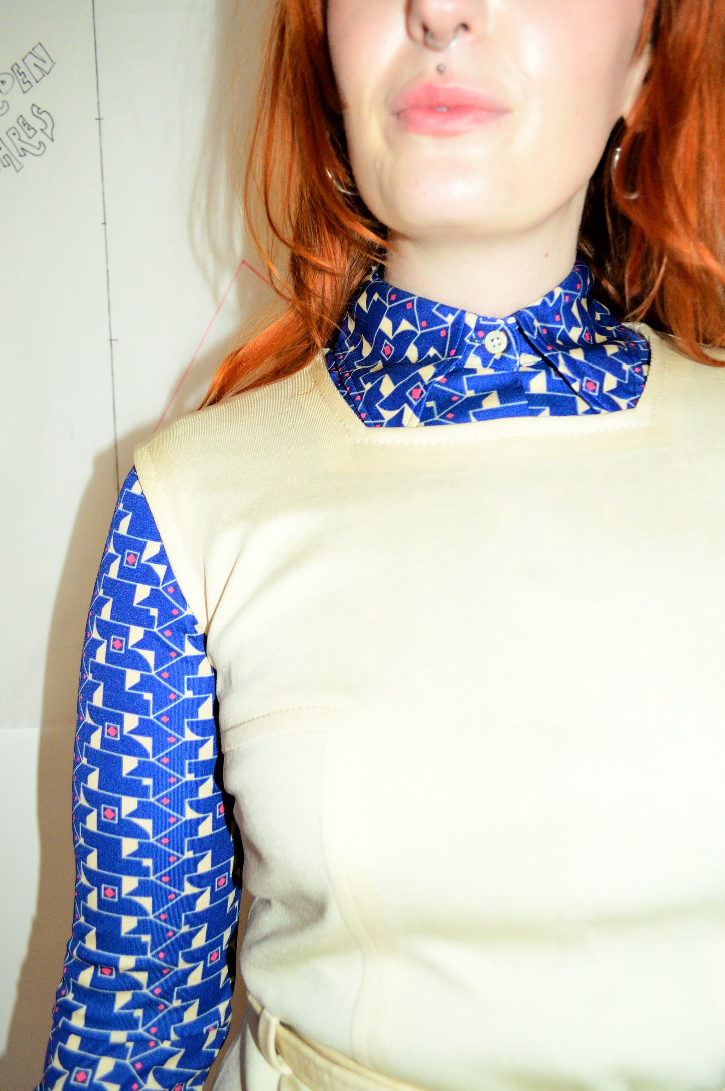 Vintage 60s Cream O Ring Knee Dress