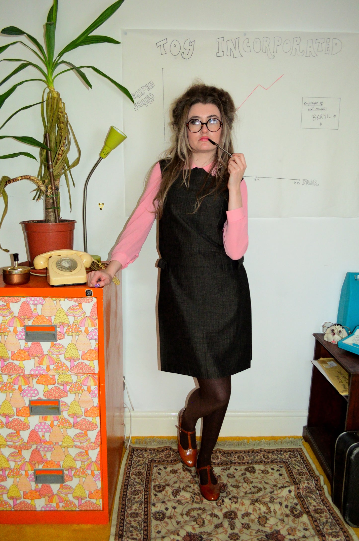Vintage 60s Tailored Grey Bow Dress
