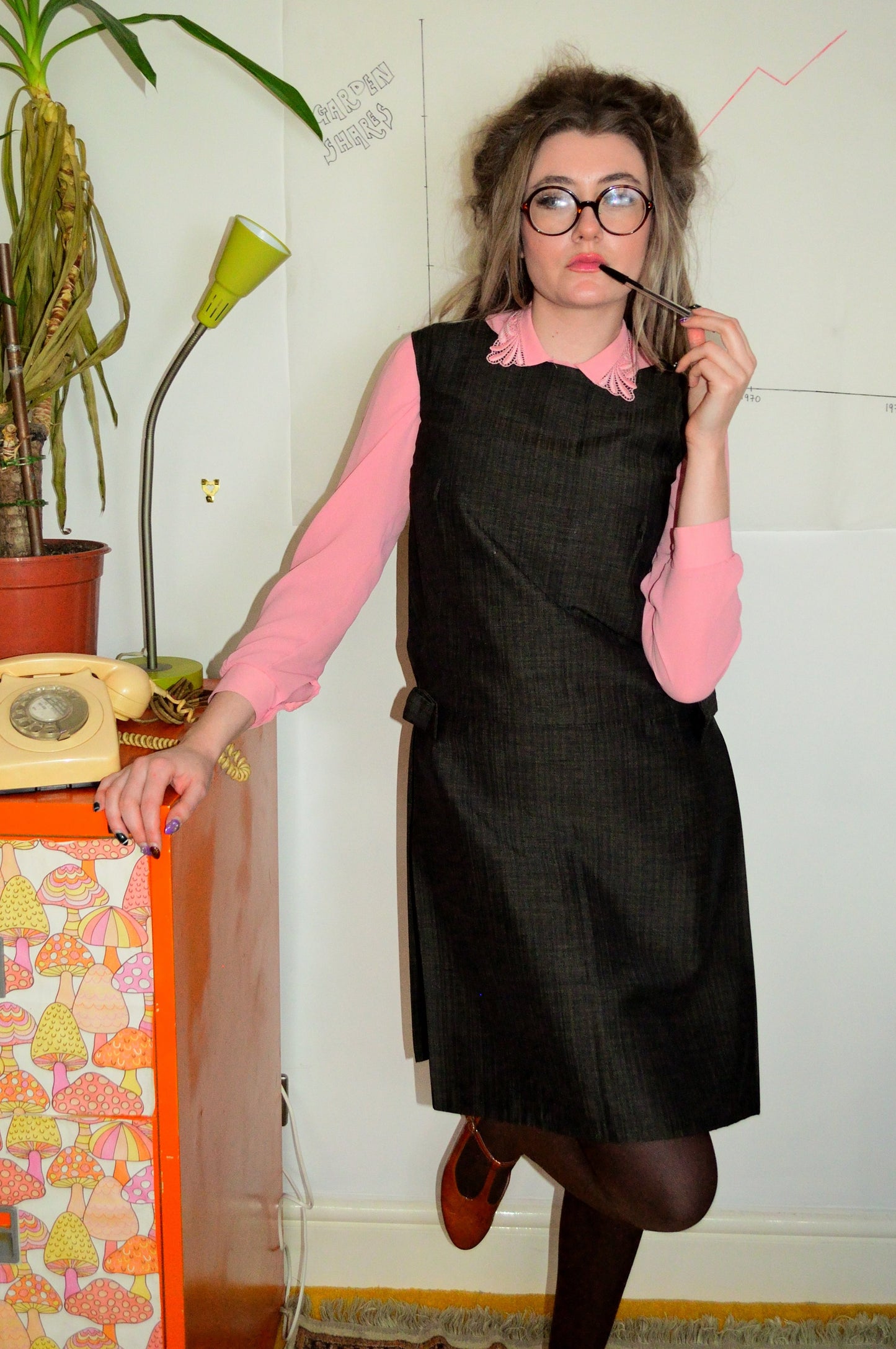 Vintage 60s Tailored Grey Bow Dress