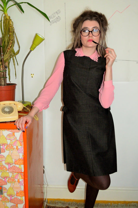 Vintage 60s Tailored Grey Bow Dress