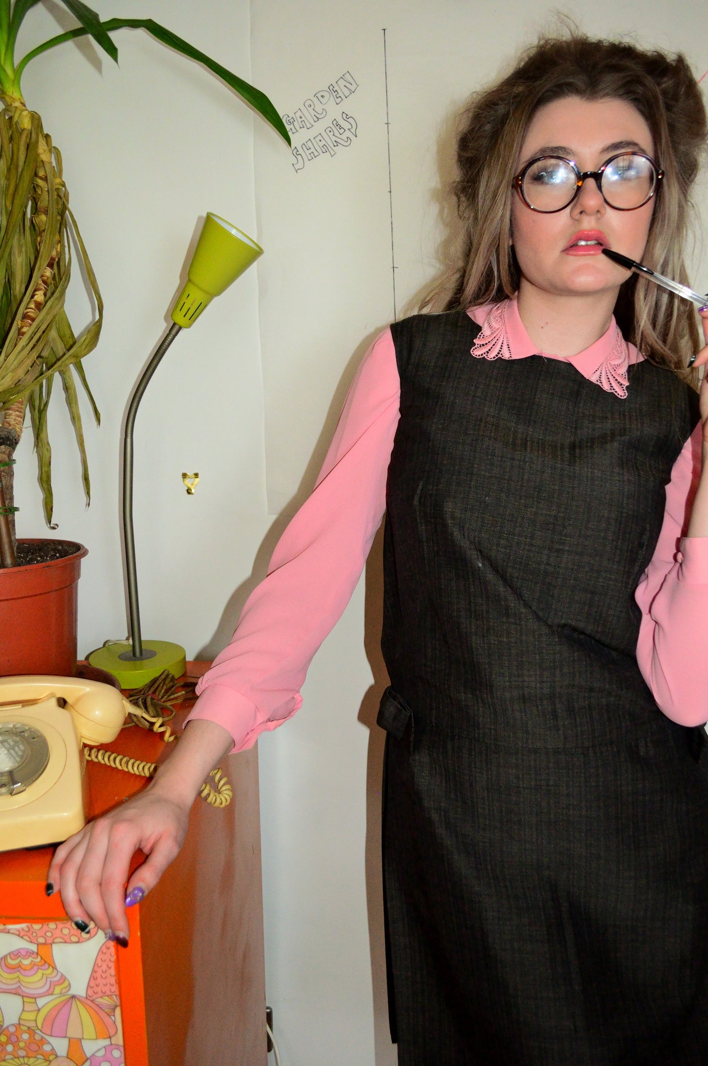 Vintage 60s Tailored Grey Bow Dress