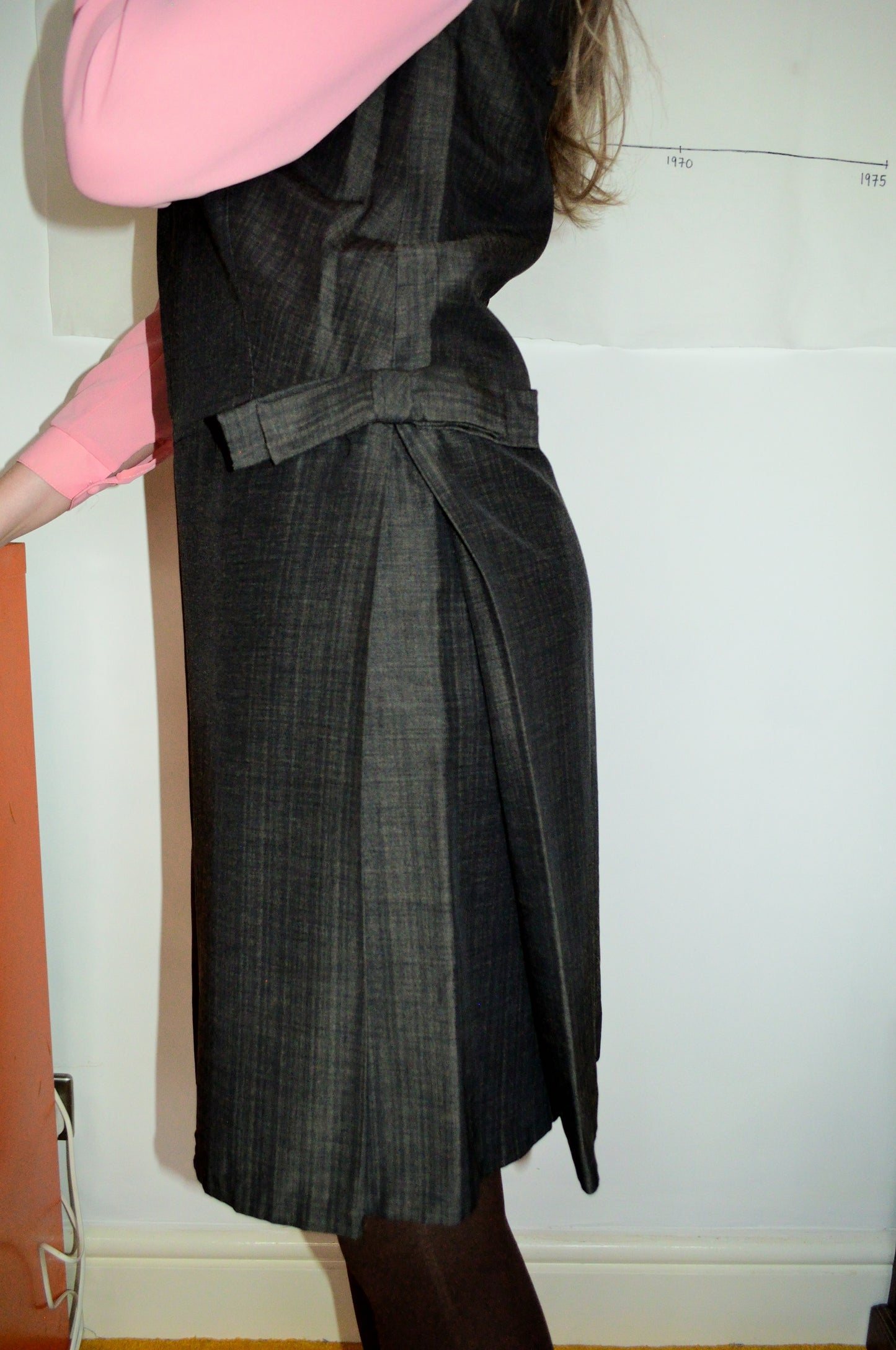 Vintage 60s Tailored Grey Bow Dress