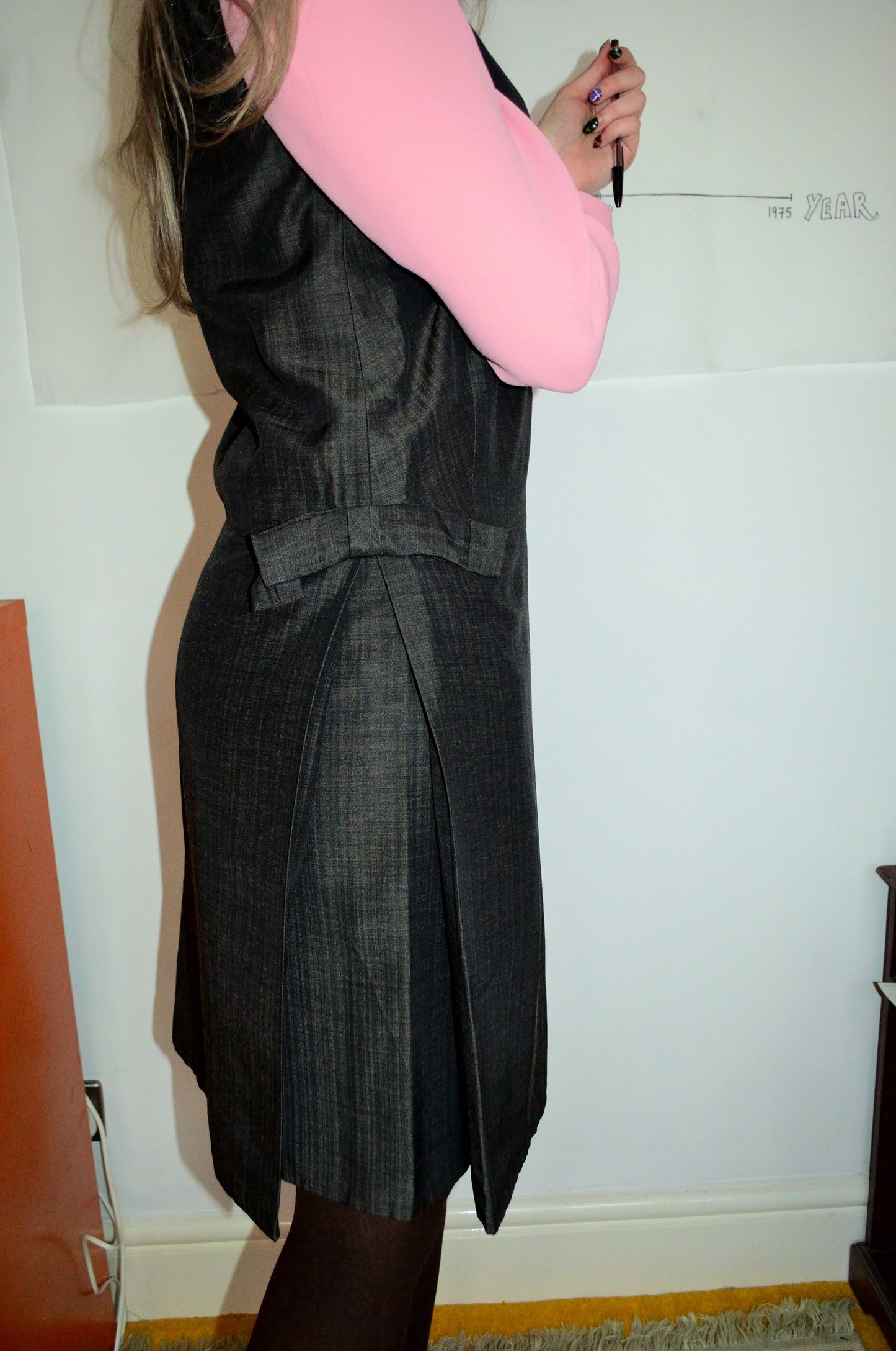 Vintage 60s Tailored Grey Bow Dress
