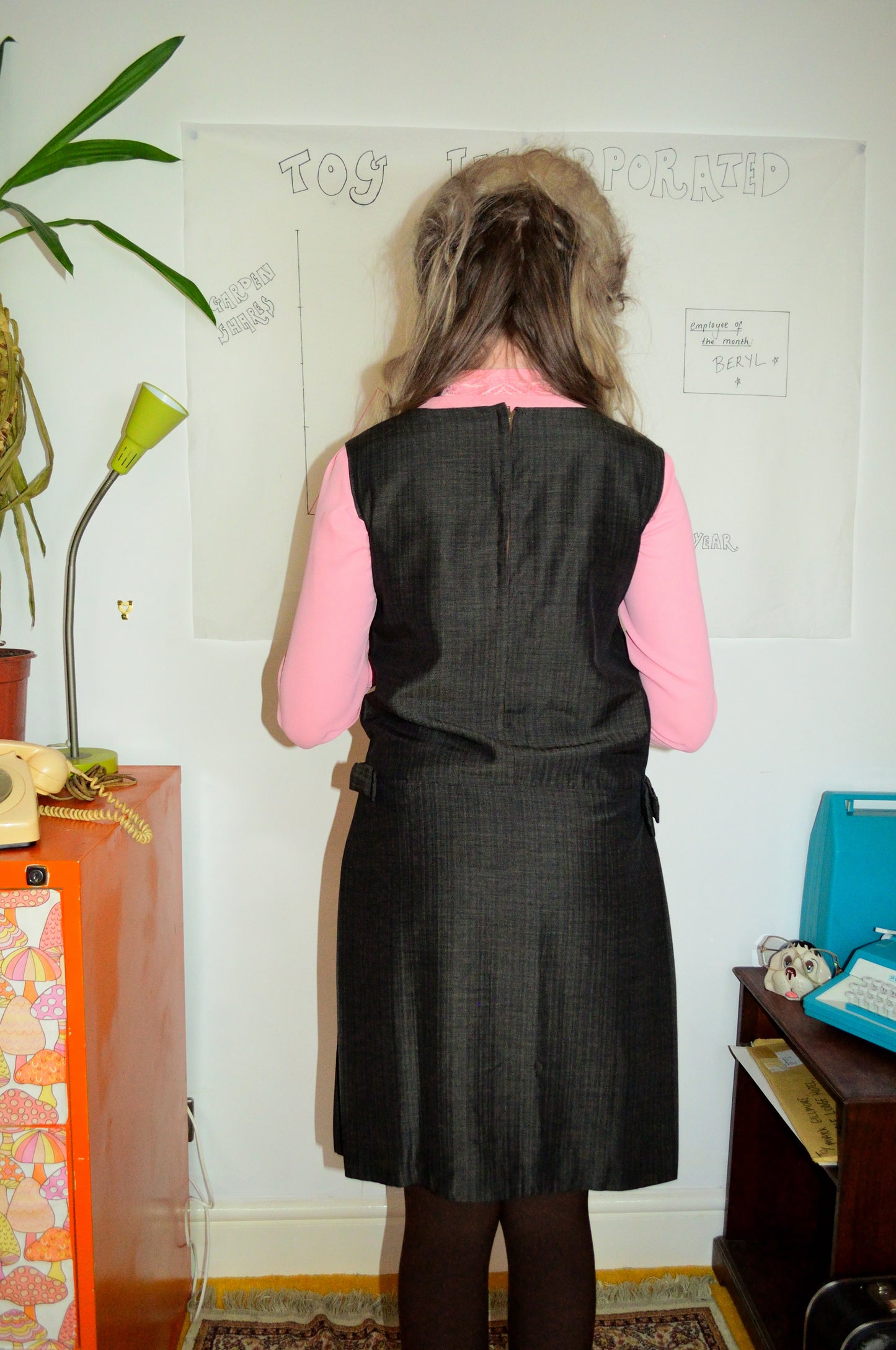Vintage 60s Tailored Grey Bow Dress