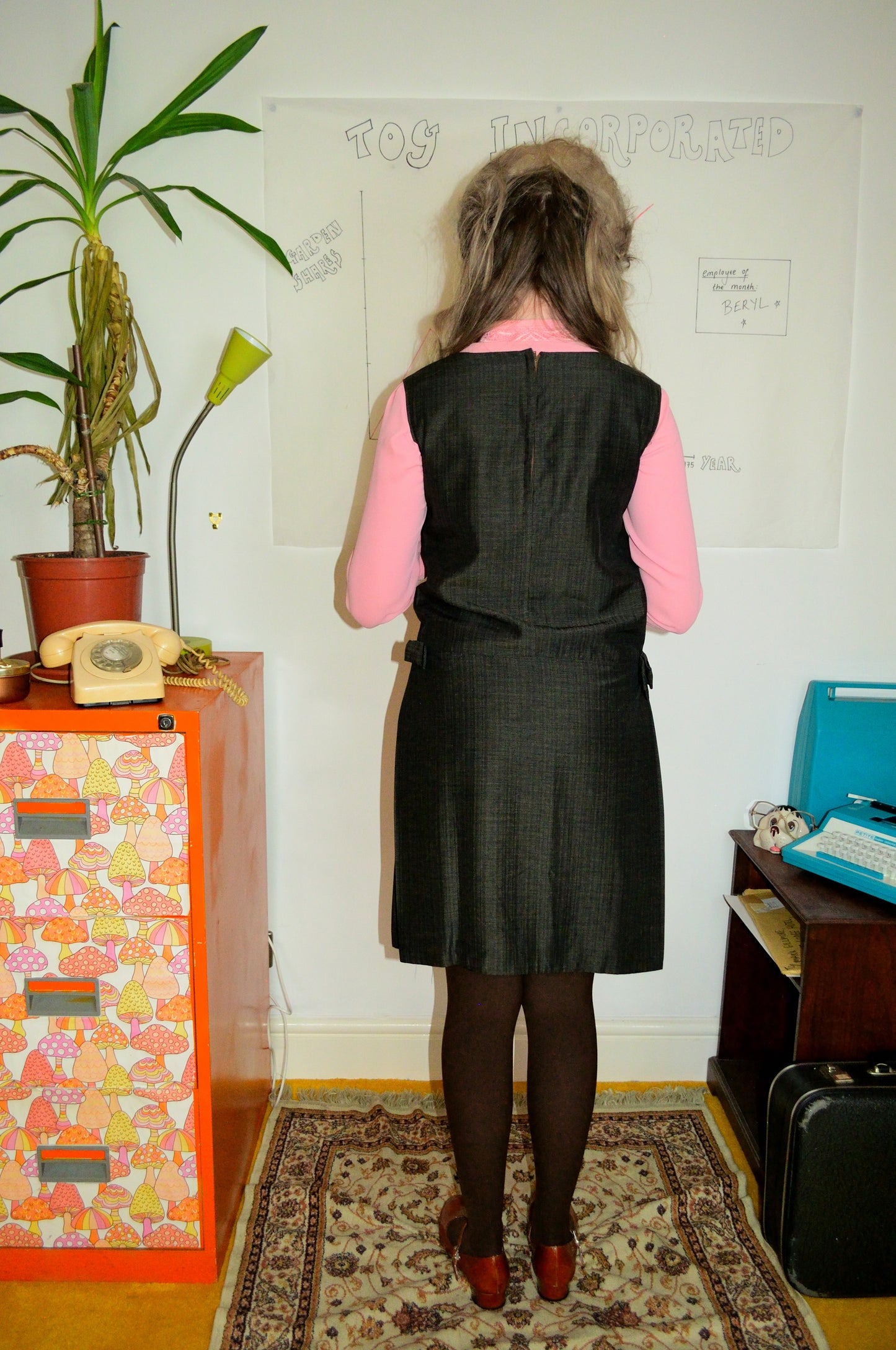 Vintage 60s Tailored Grey Bow Dress