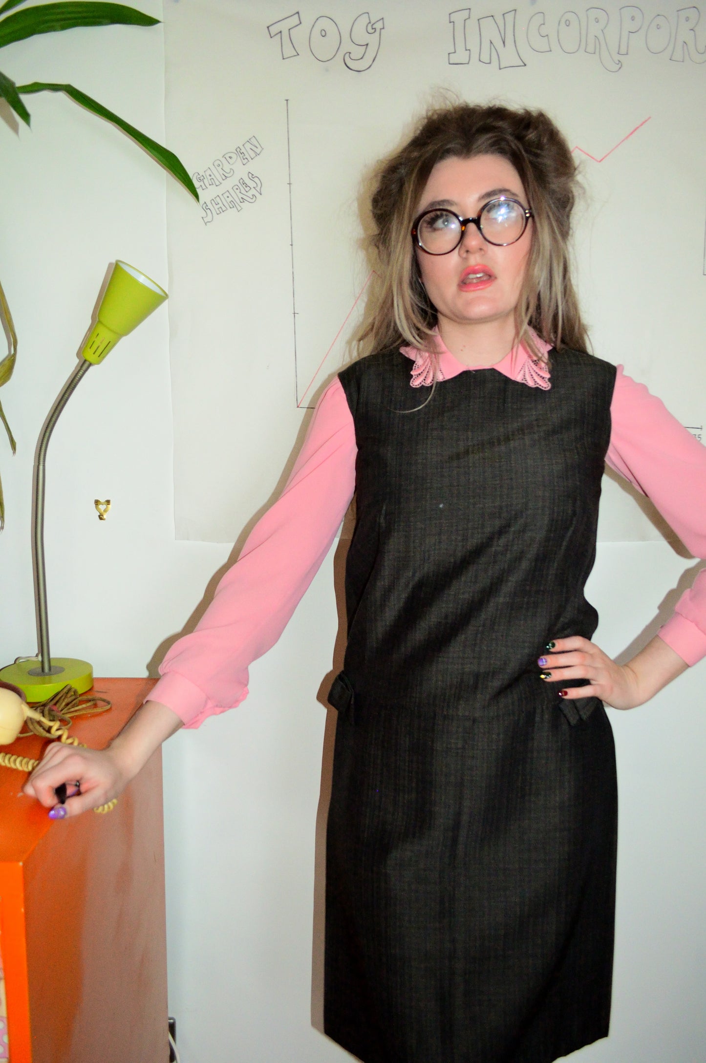 Vintage 60s Tailored Grey Bow Dress