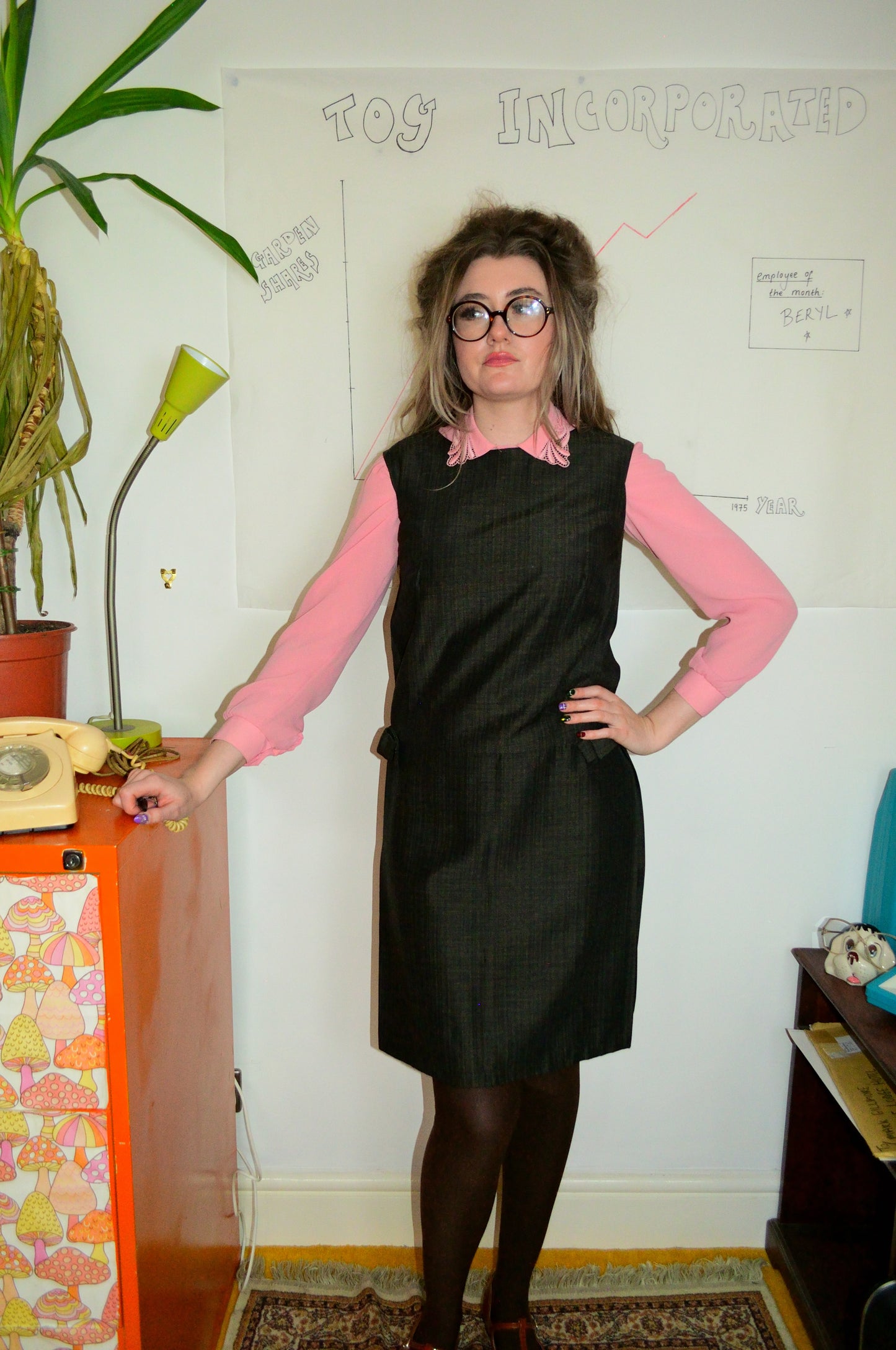Vintage 60s Tailored Grey Bow Dress
