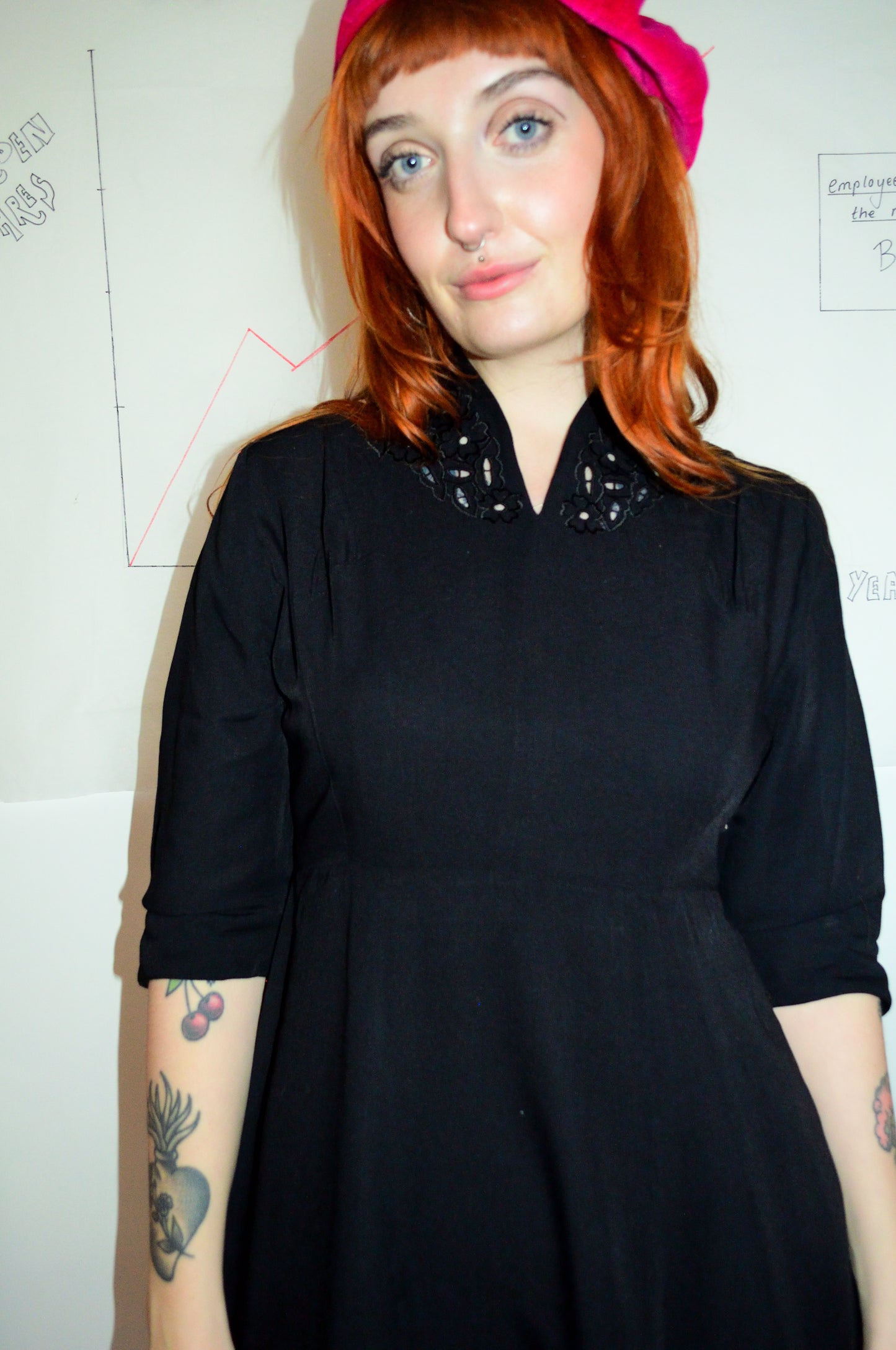 Vintage 50s Black Midi Dress