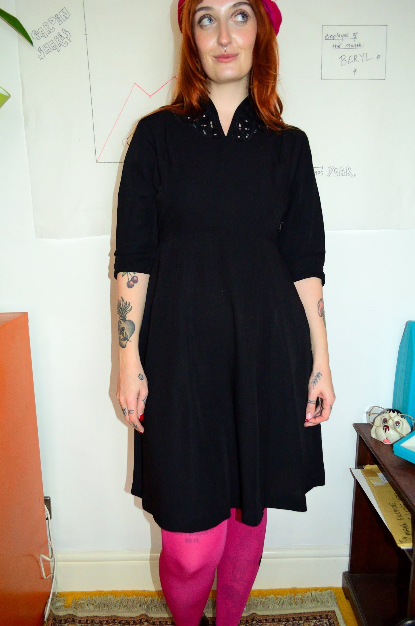 Vintage 50s Black Midi Dress