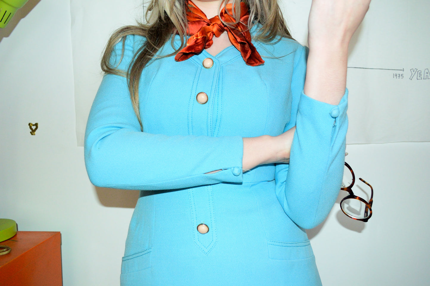 Vintage 60s Baby Blue Tailored Dress