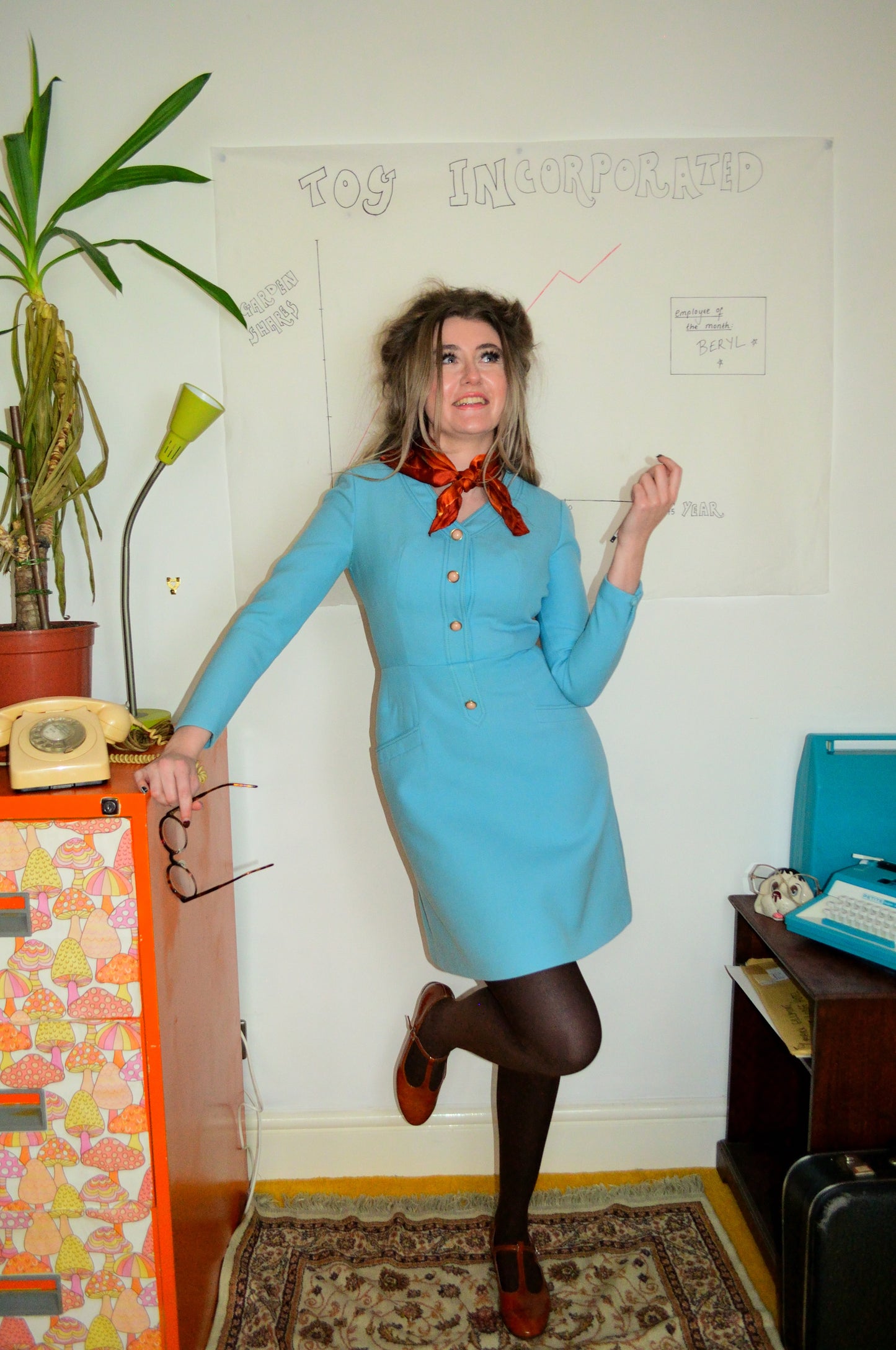 Vintage 60s Baby Blue Tailored Dress