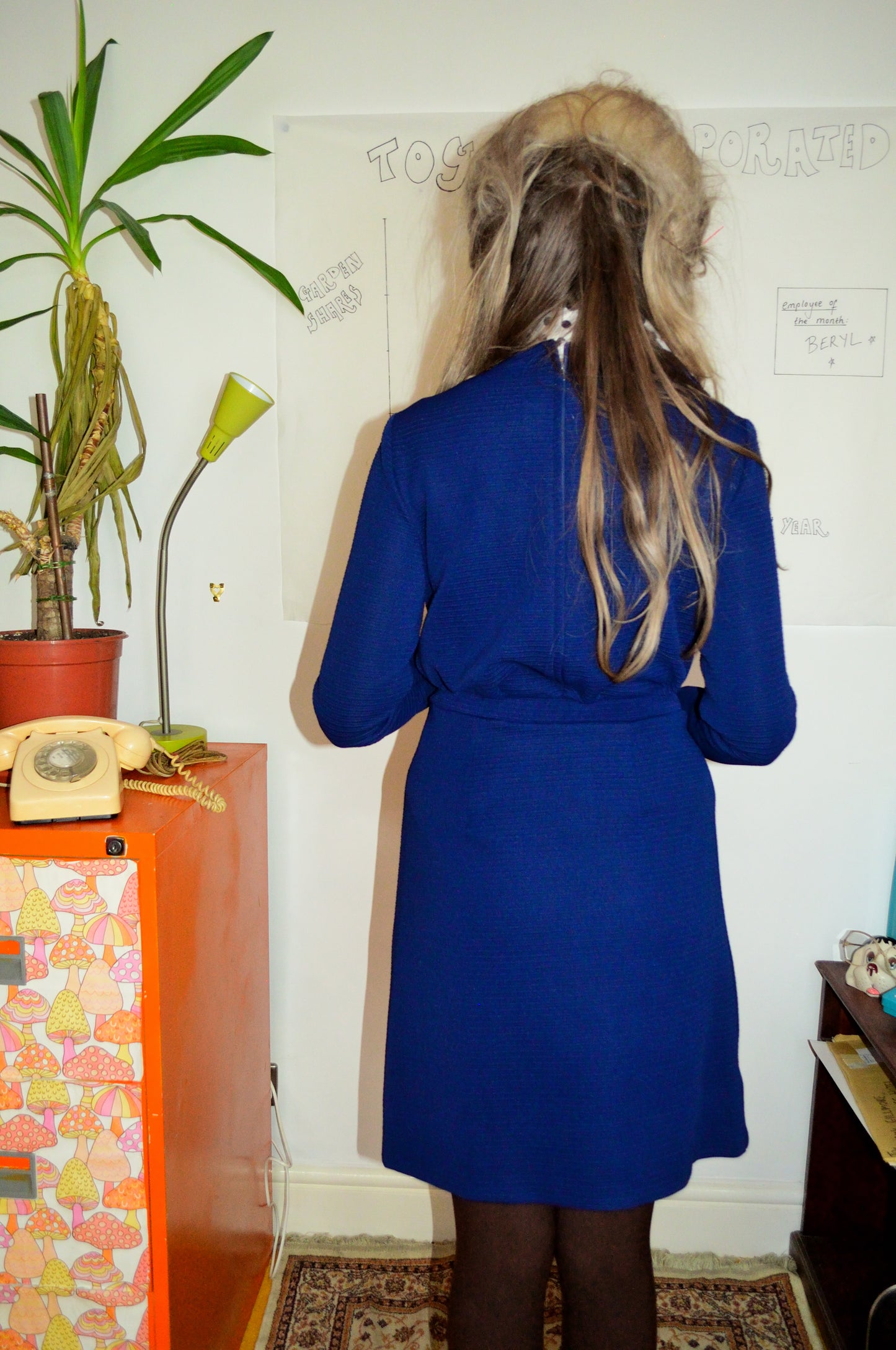 Vintage 60s Navy Blue Top and Skirt Two Piece