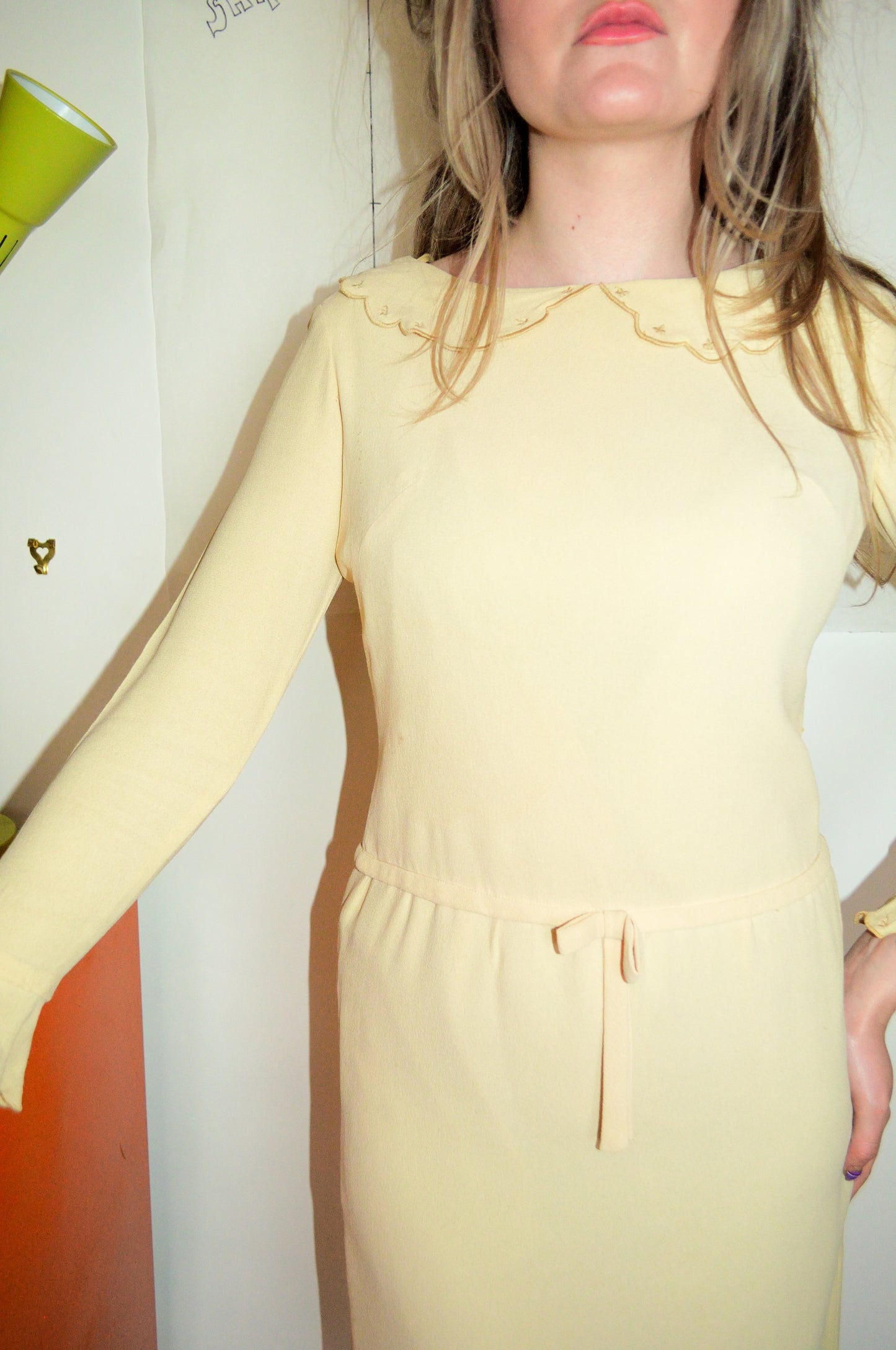 Vintage 60s Cream Scallop Collar Dress
