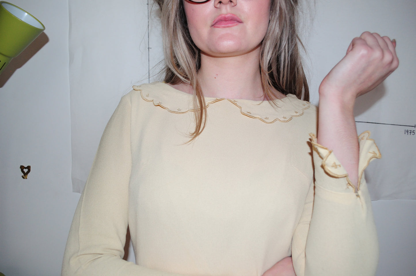 Vintage 60s Cream Scallop Collar Dress