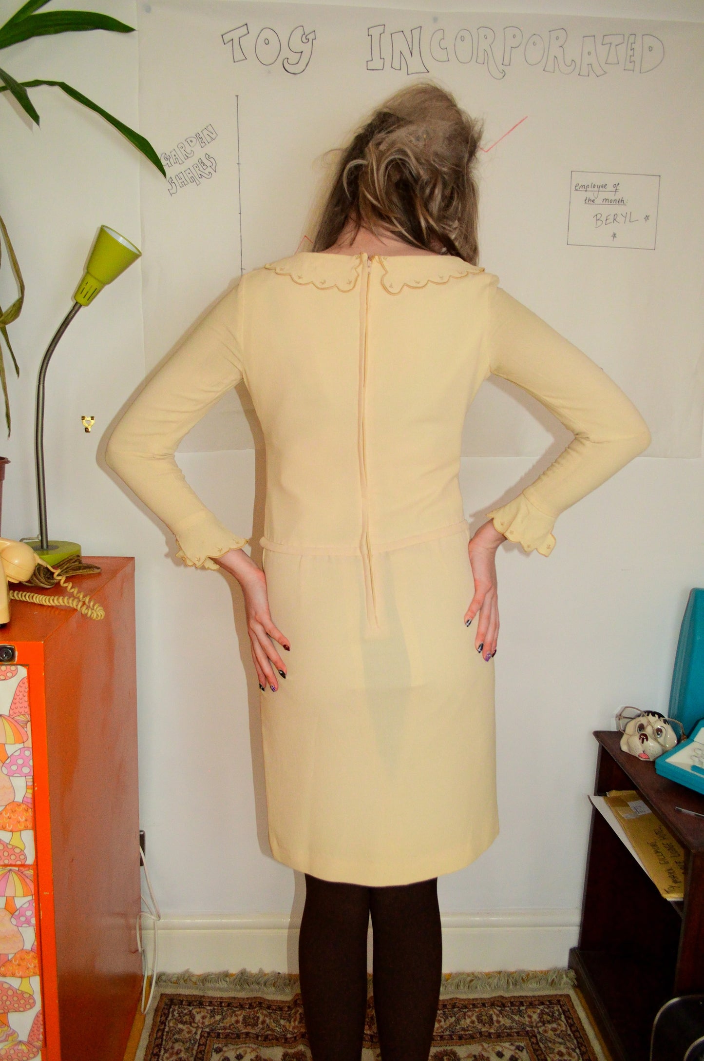 Vintage 60s Cream Scallop Collar Dress