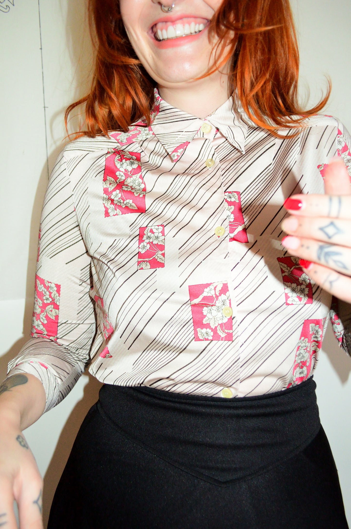 Vintage 70s Dusty Pink Print Shirt