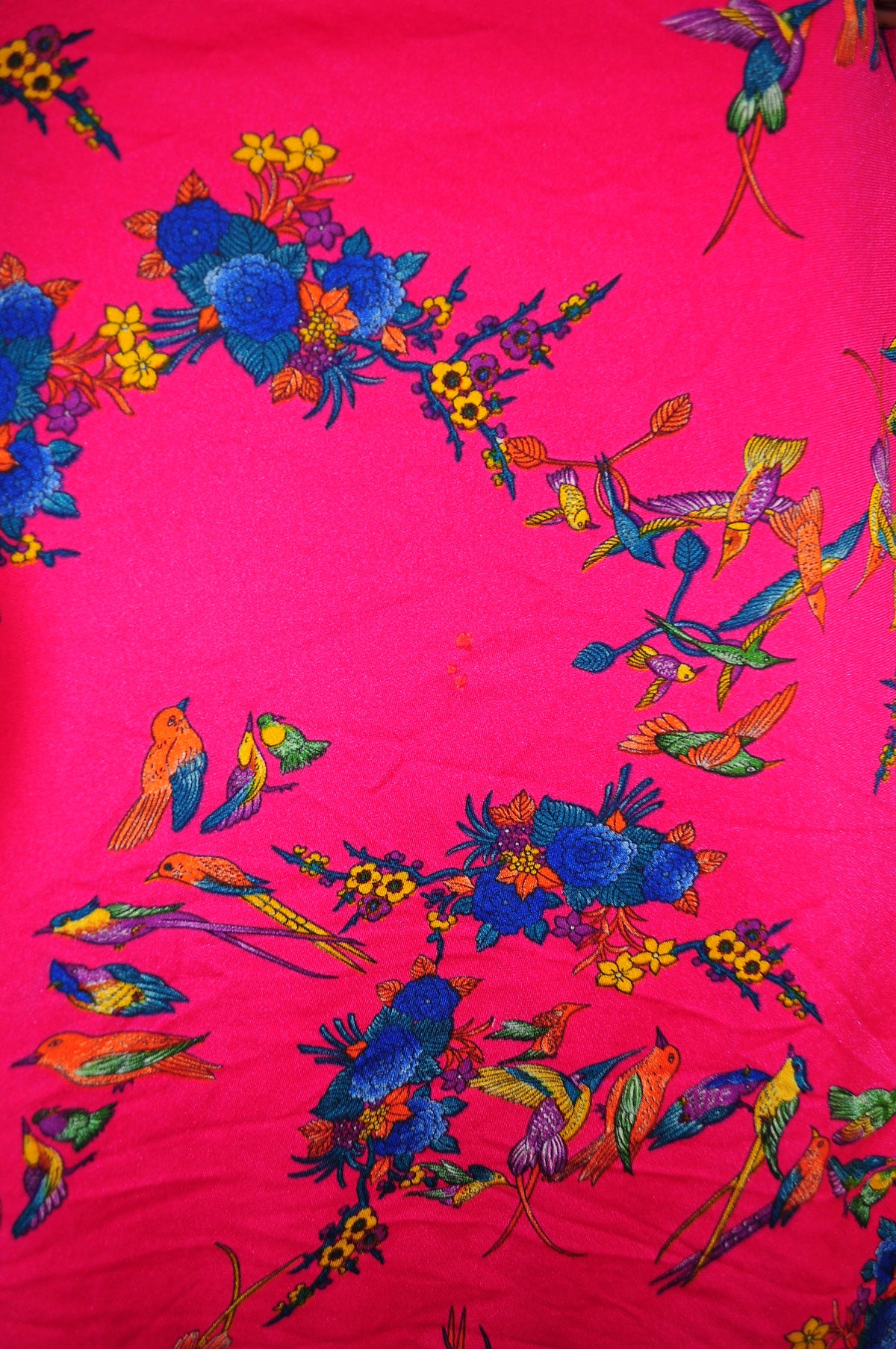 Vintage 70s Pink Bird Print Maxi Dress